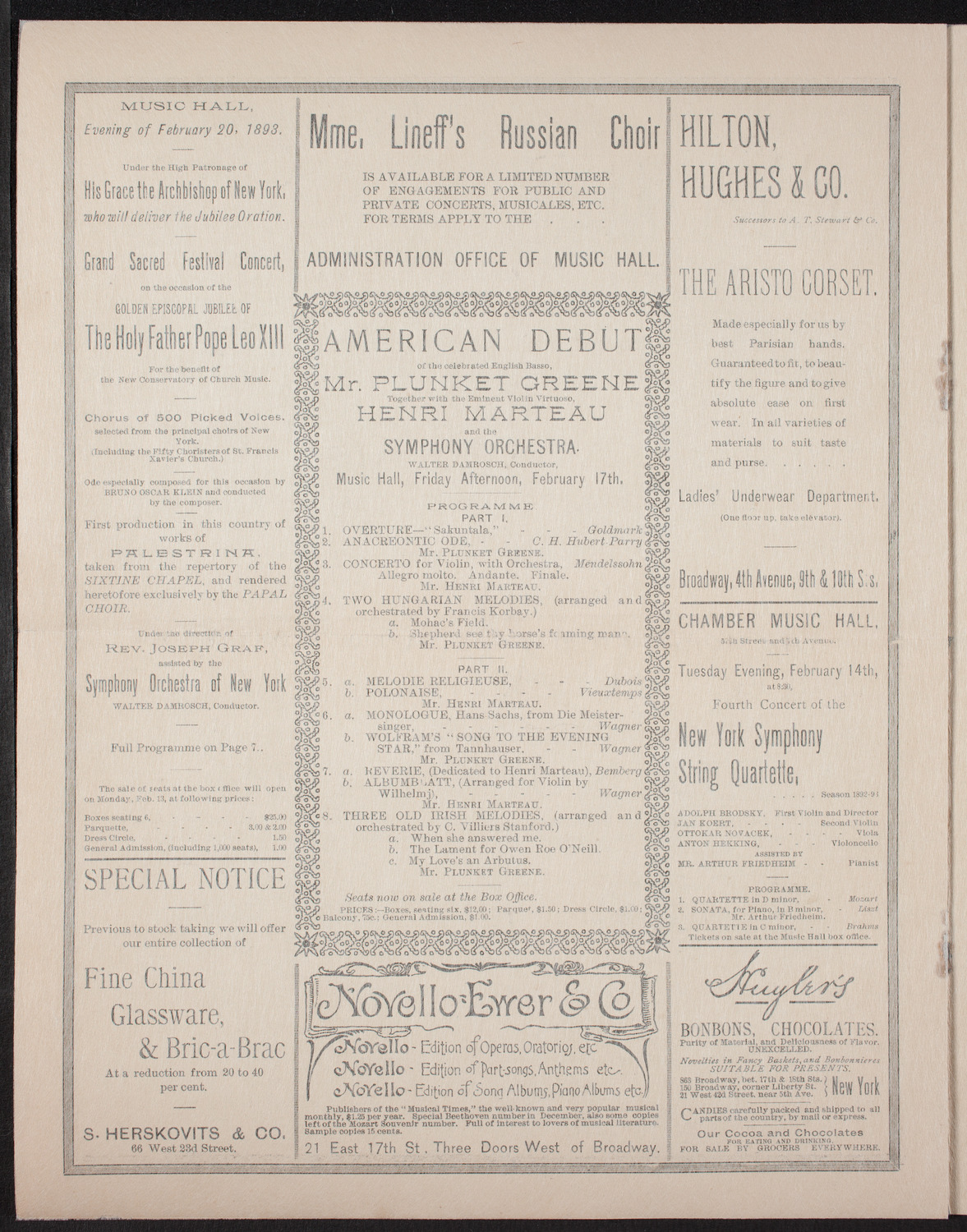 Damrosch Sunday Concert, February 12, 1893, program page 6