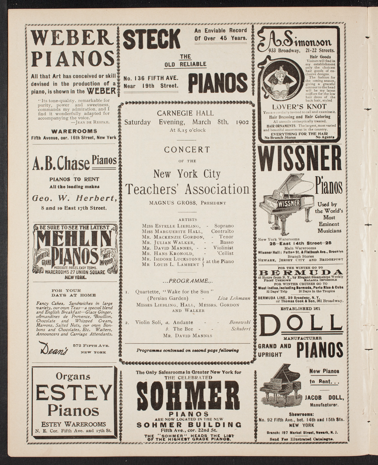 New York City Teachers' Association Concert, March 8, 1902, program page 6