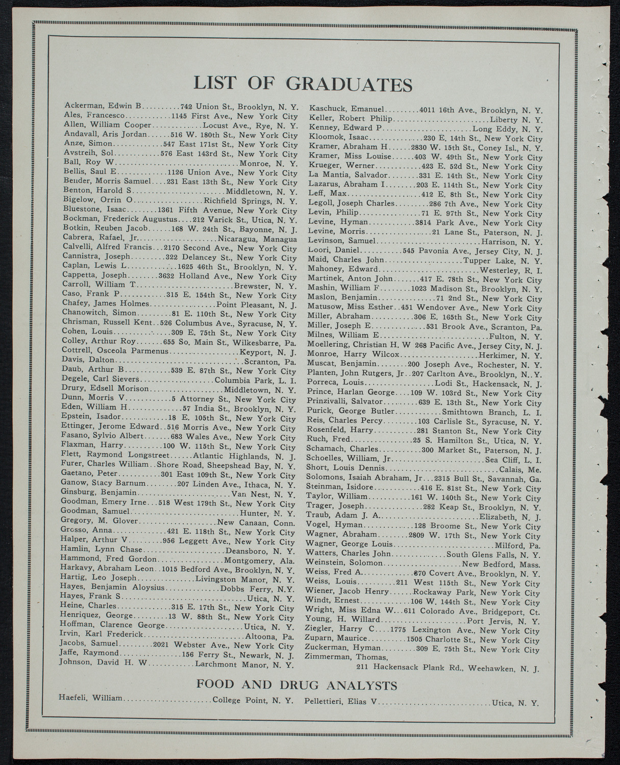 Graduation: College of Pharmacy of the City of New York, May 15, 1913, program page 10