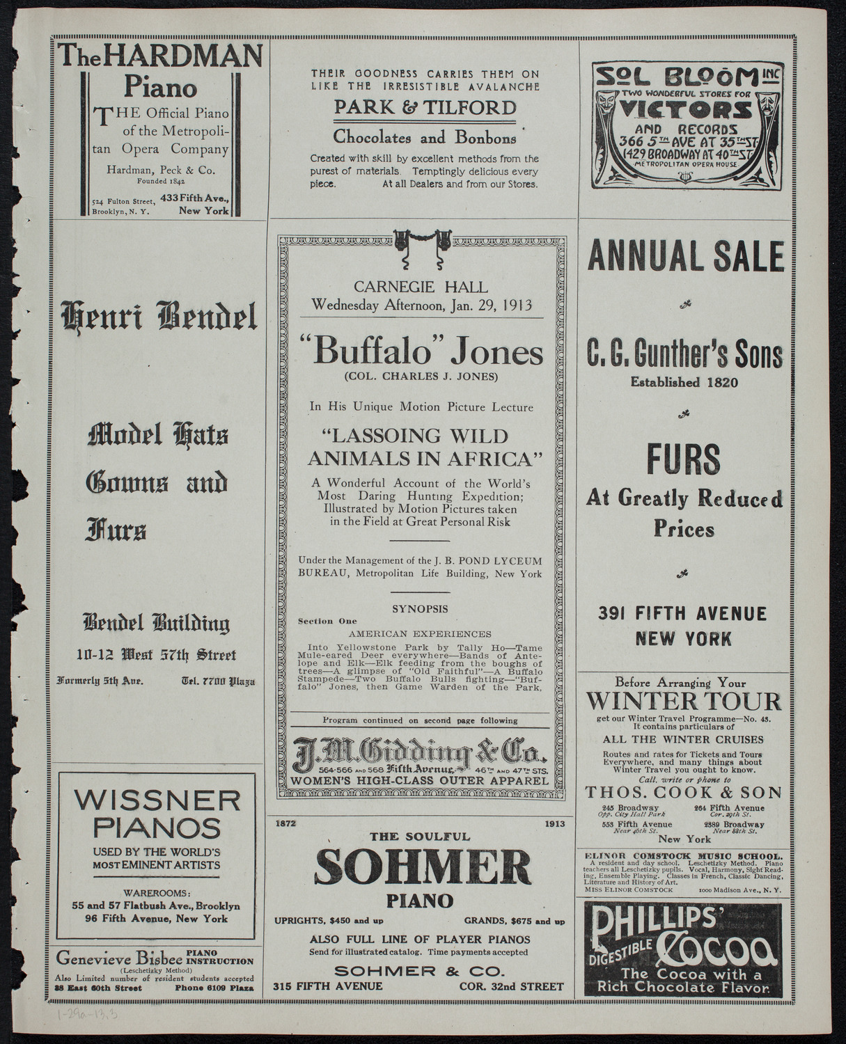 Motion Picture Lecture by Col. Charles J. "Buffalo" Jones, January 29, 1913, program page 5