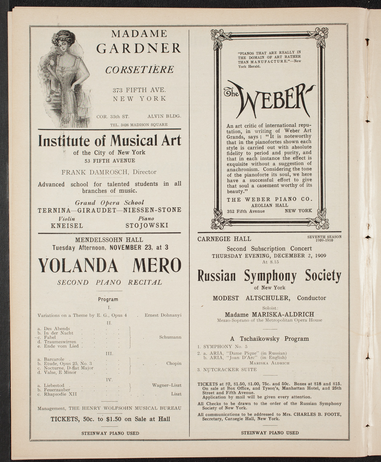 Sergei Rachmaninoff, Piano, November 20, 1909, program page 6