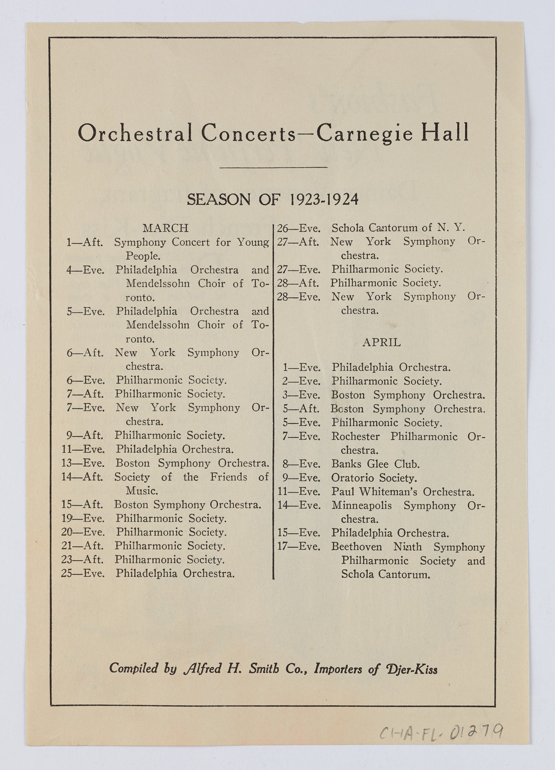 Djer-Kiss Cosmetics Orchestral Concert Schedules, 1924