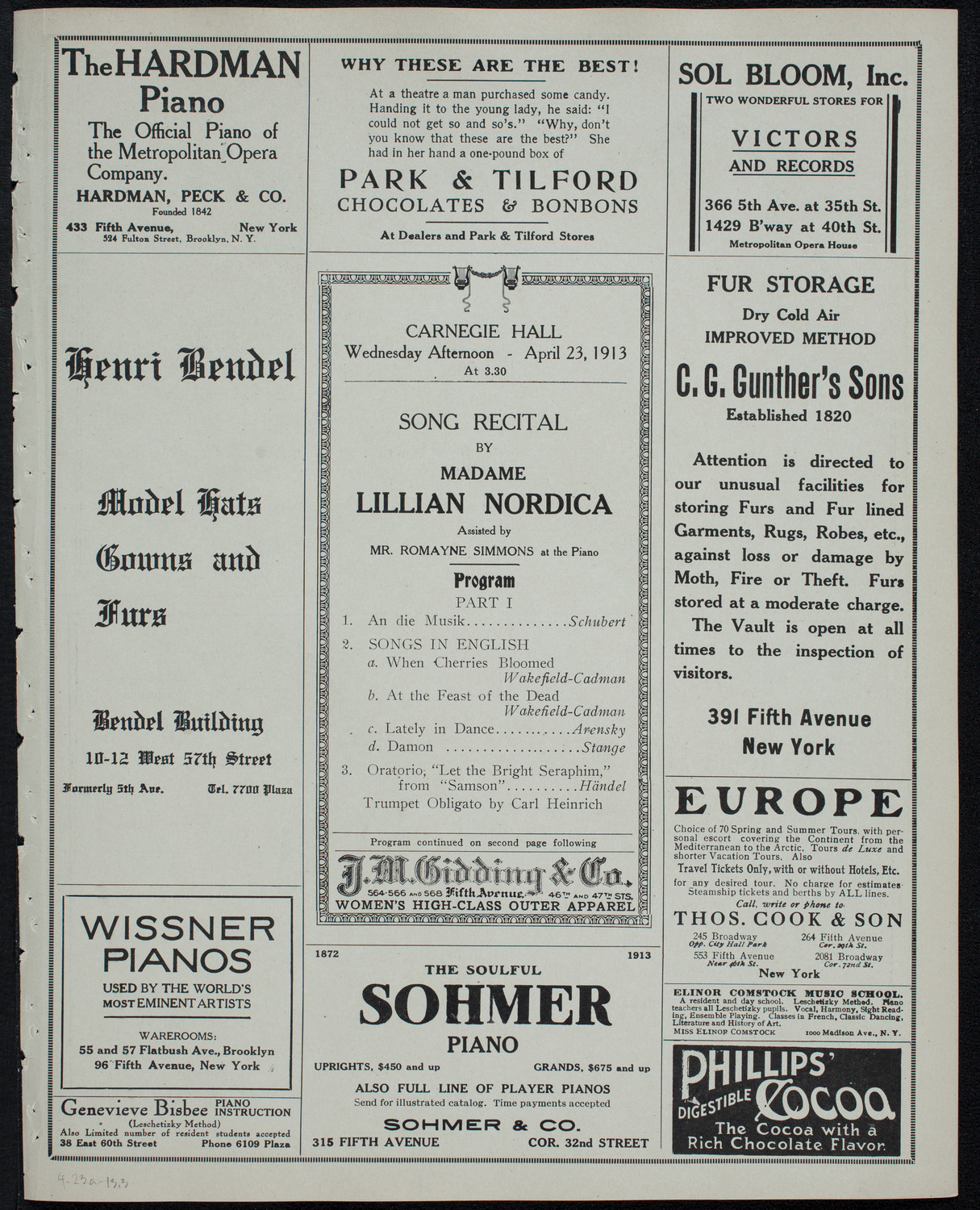 Lillian Nordica, Soprano, April 23, 1913, program page 5