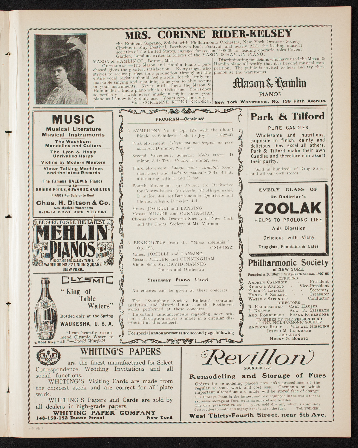 New York Symphony Orchestra: Beethoven Cycle, April 5, 1908, program page 7
