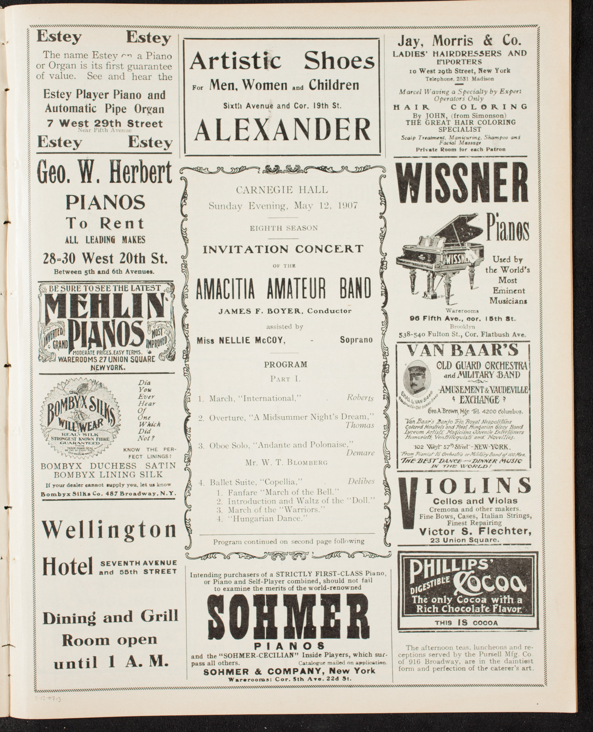 Amicitia Amateur Band, May 12, 1907, program page 5