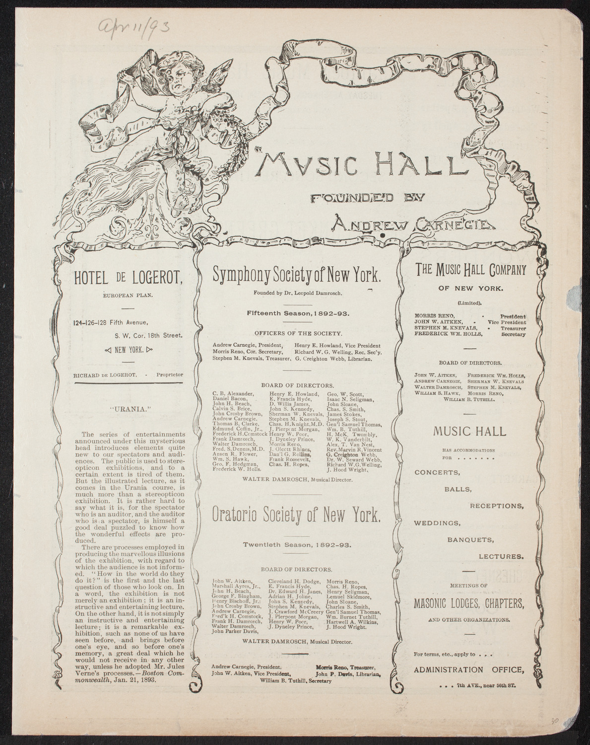 Plunket Greene, April 11, 1893, program page 1