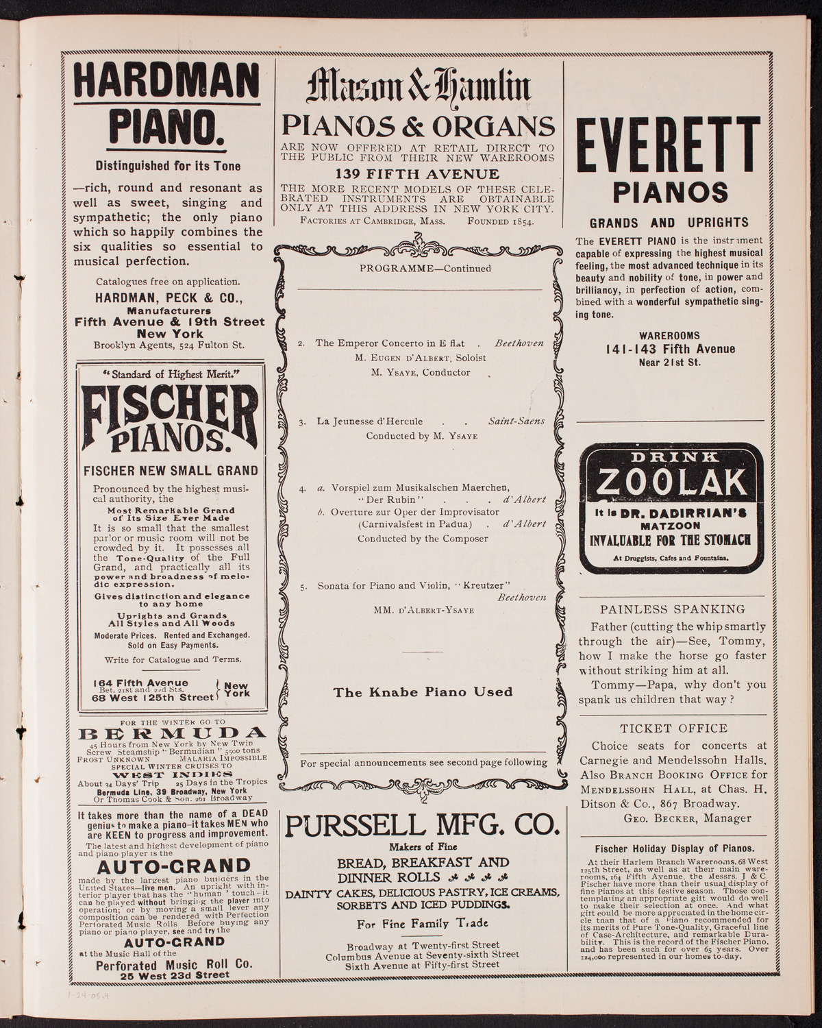 Eugène Ysaÿe and Eugen d'Albert with the New York Symphony Orchestra, January 24, 1905, program page 7