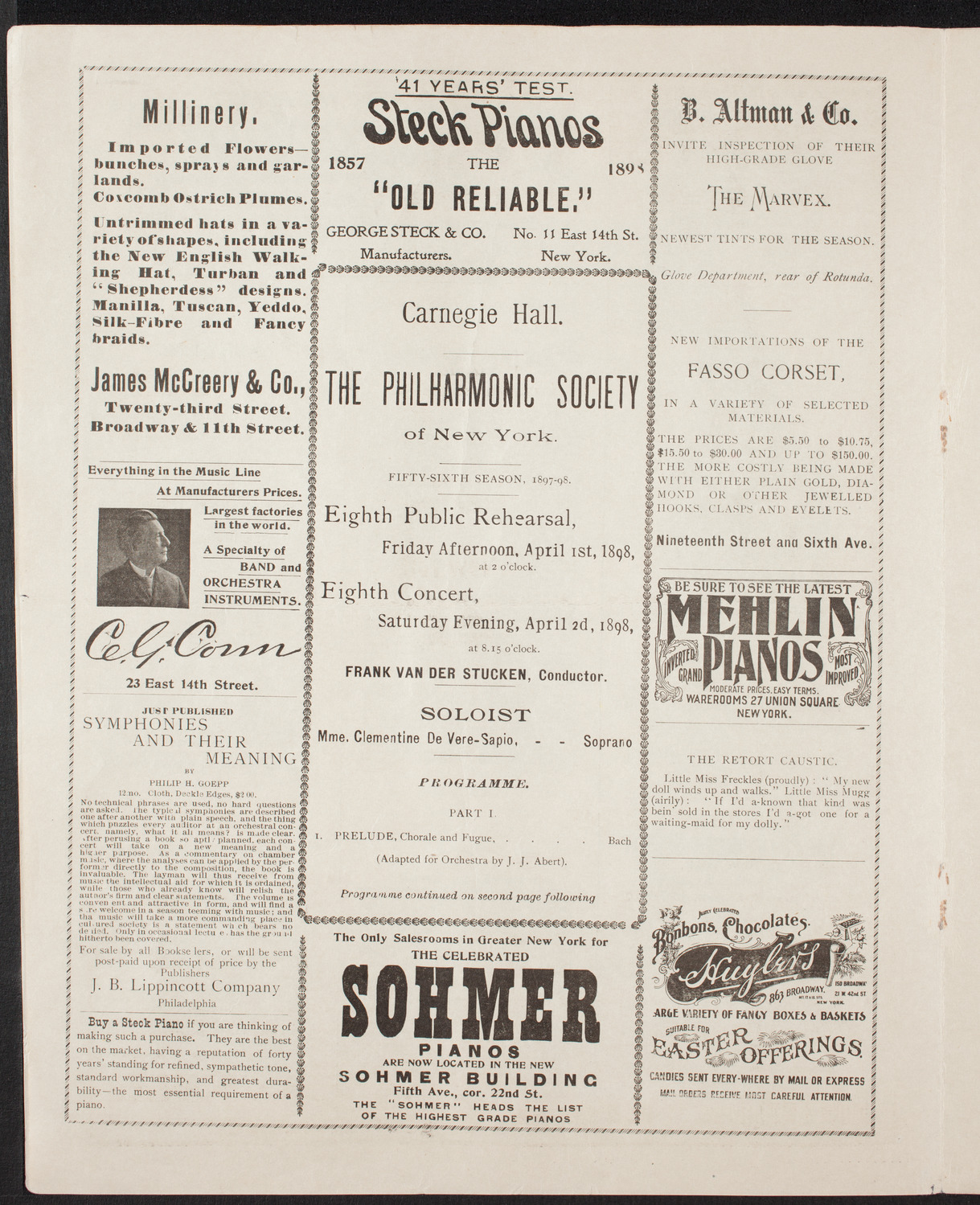 New York Philharmonic, April 1, 1898, program page 4