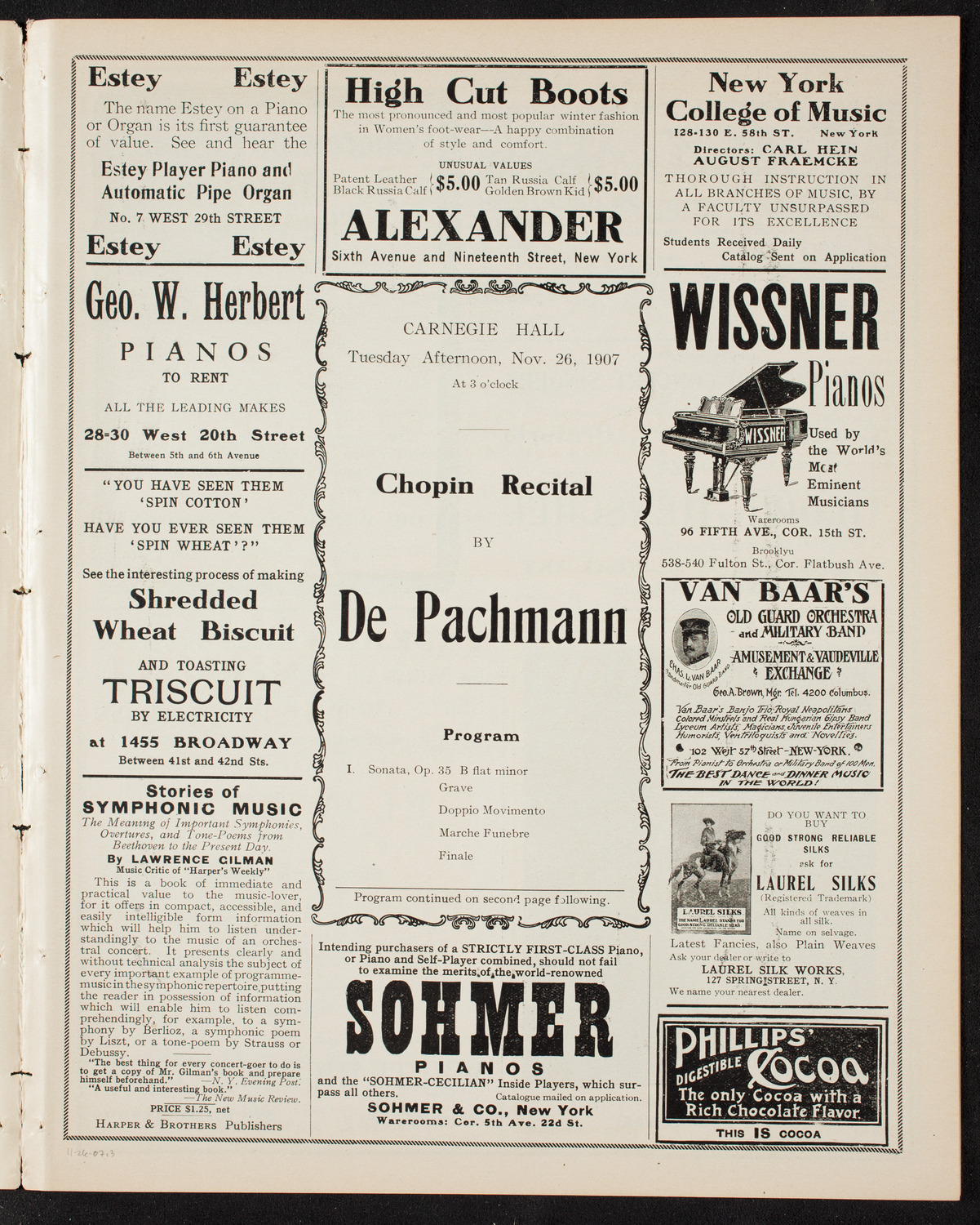 Vladimir de Pachmann, Piano, November 26, 1907, program page 5