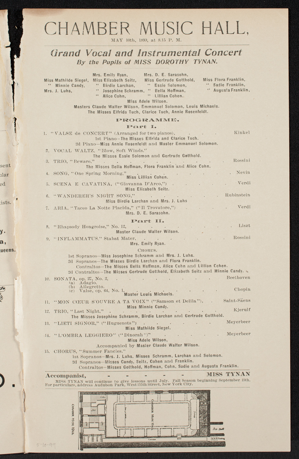 Students of Dorothy Tynan, May 10, 1899, program page 1