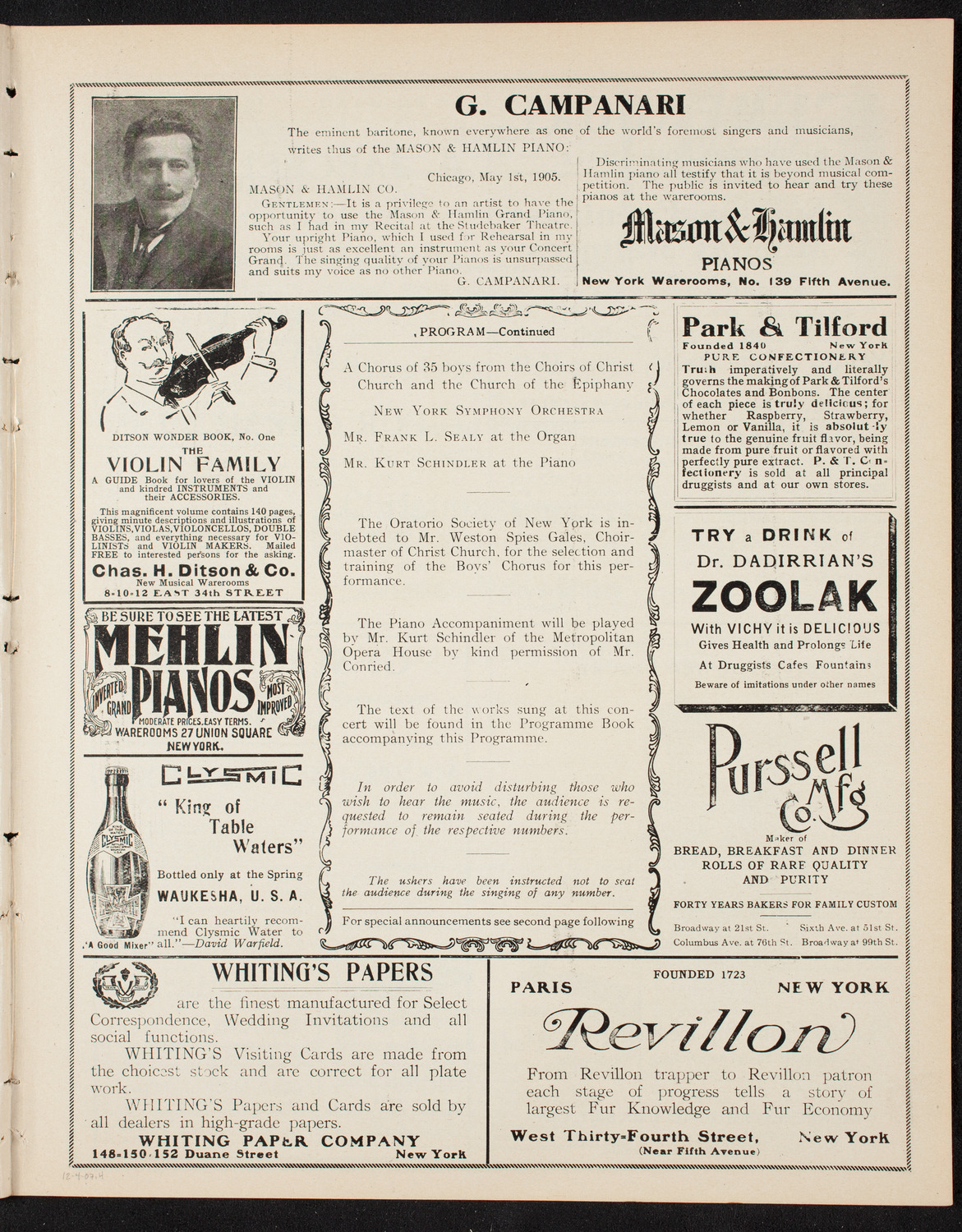 Oratorio Society of New York, December 4, 1907, program page 7