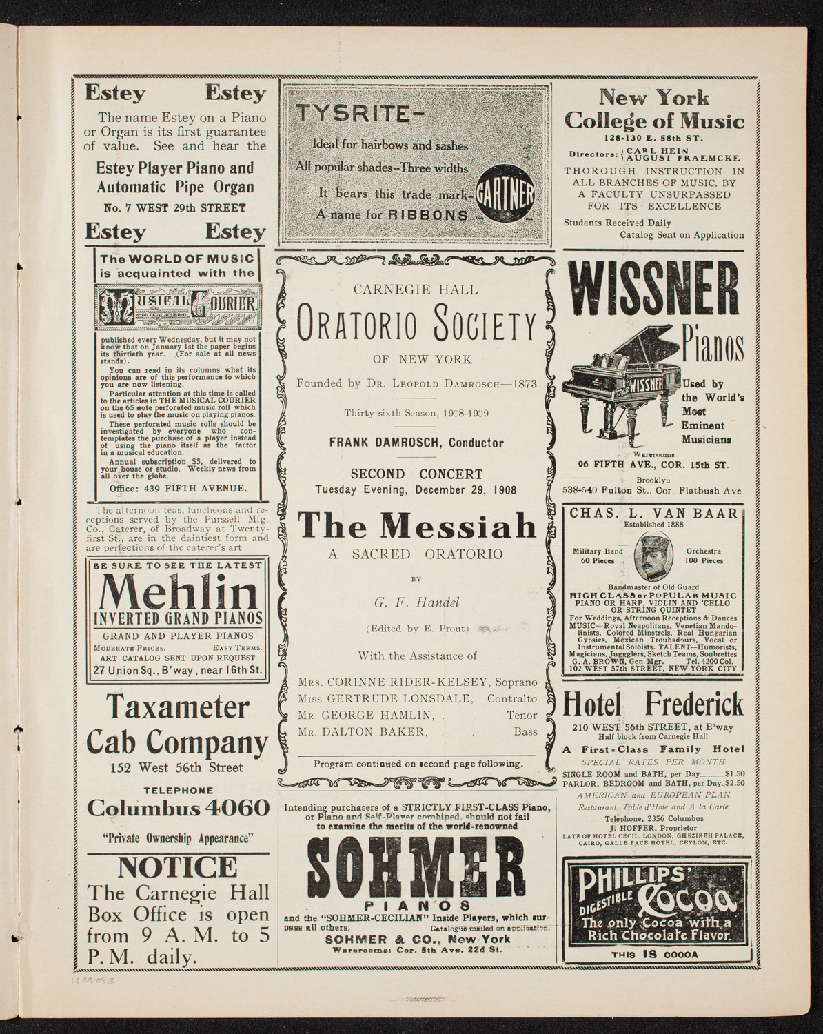 Oratorio Society of New York, December 29, 1908, program page 5