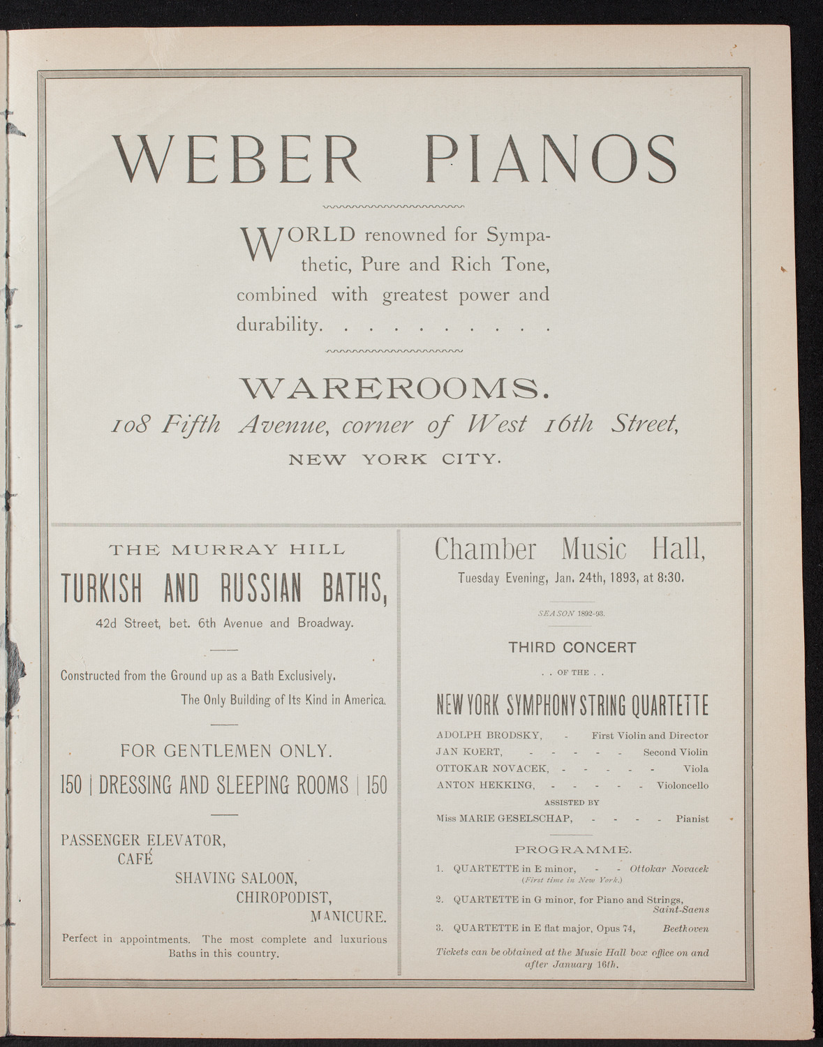 Damrosch Sunday Concert, January 8, 1893, program page 7