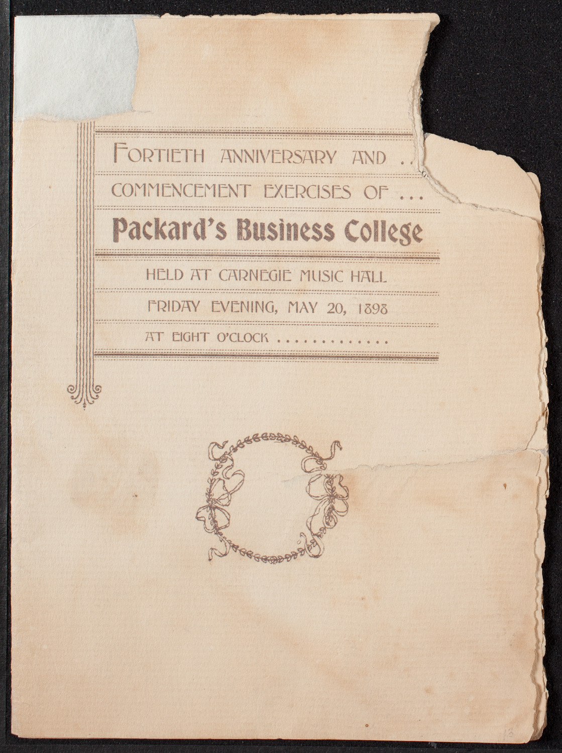 Graduation: Packard's Business College, May 20, 1898, program page 1