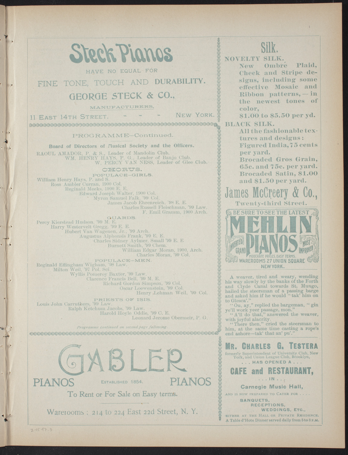 Columbia College Musical Society, February 15, 1897, program page 5