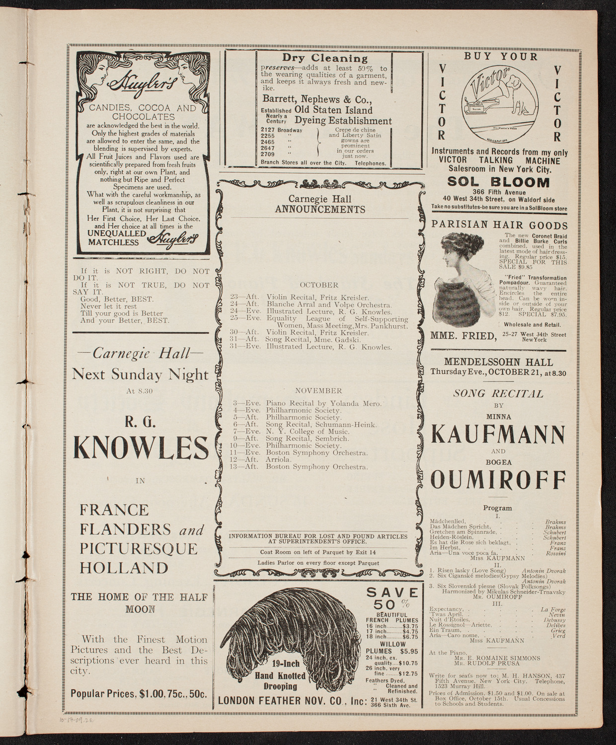 Lecture by R.G. Knowles, October 17, 1909, program page 3