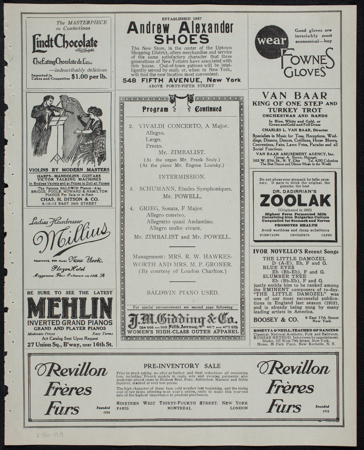 Efrem Zimbalist, Violin, and John Powell, Piano, February 25, 1913, program page 7
