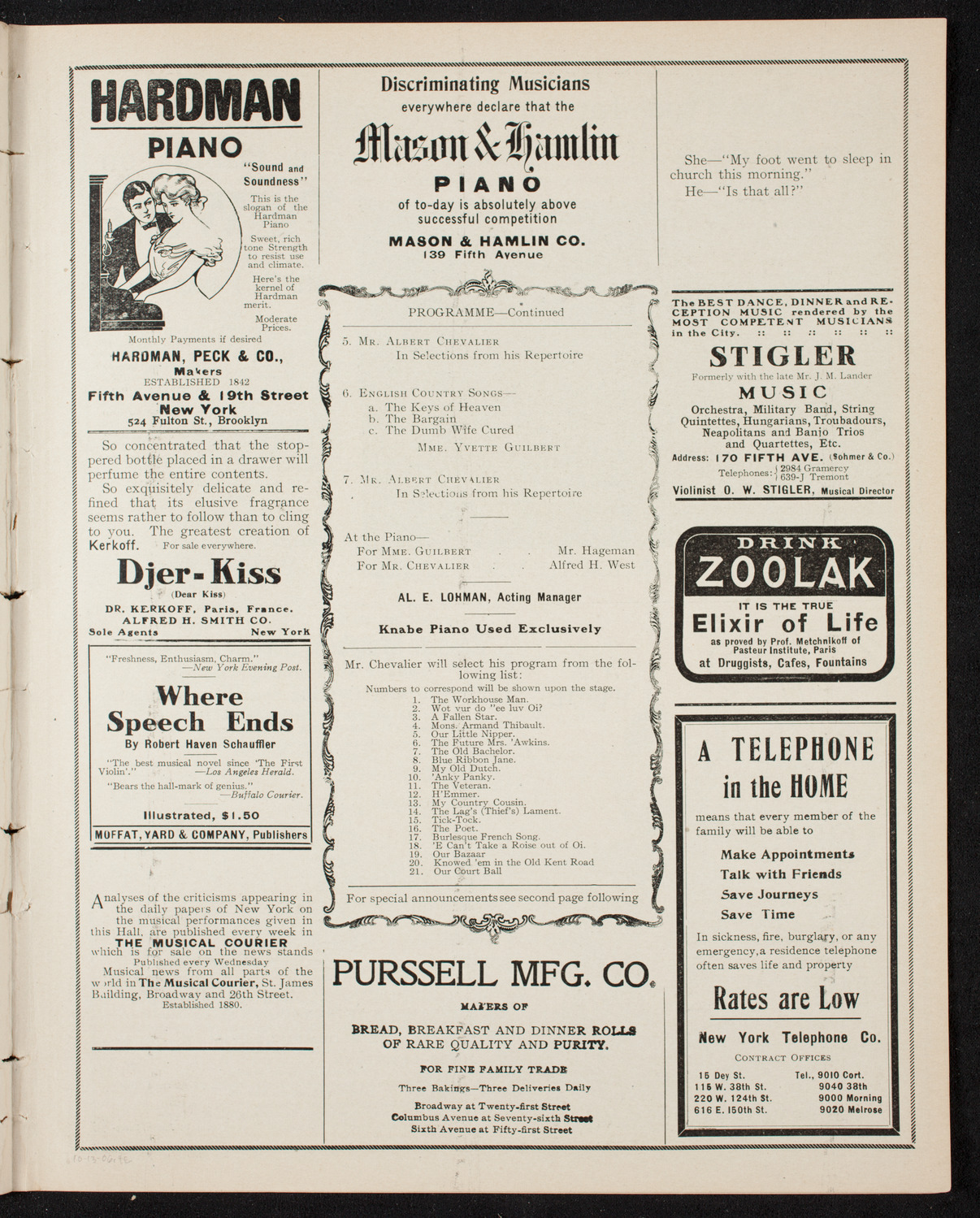 Yvette Guilbert and Albert Chevalier, October 13, 1906, program page 7