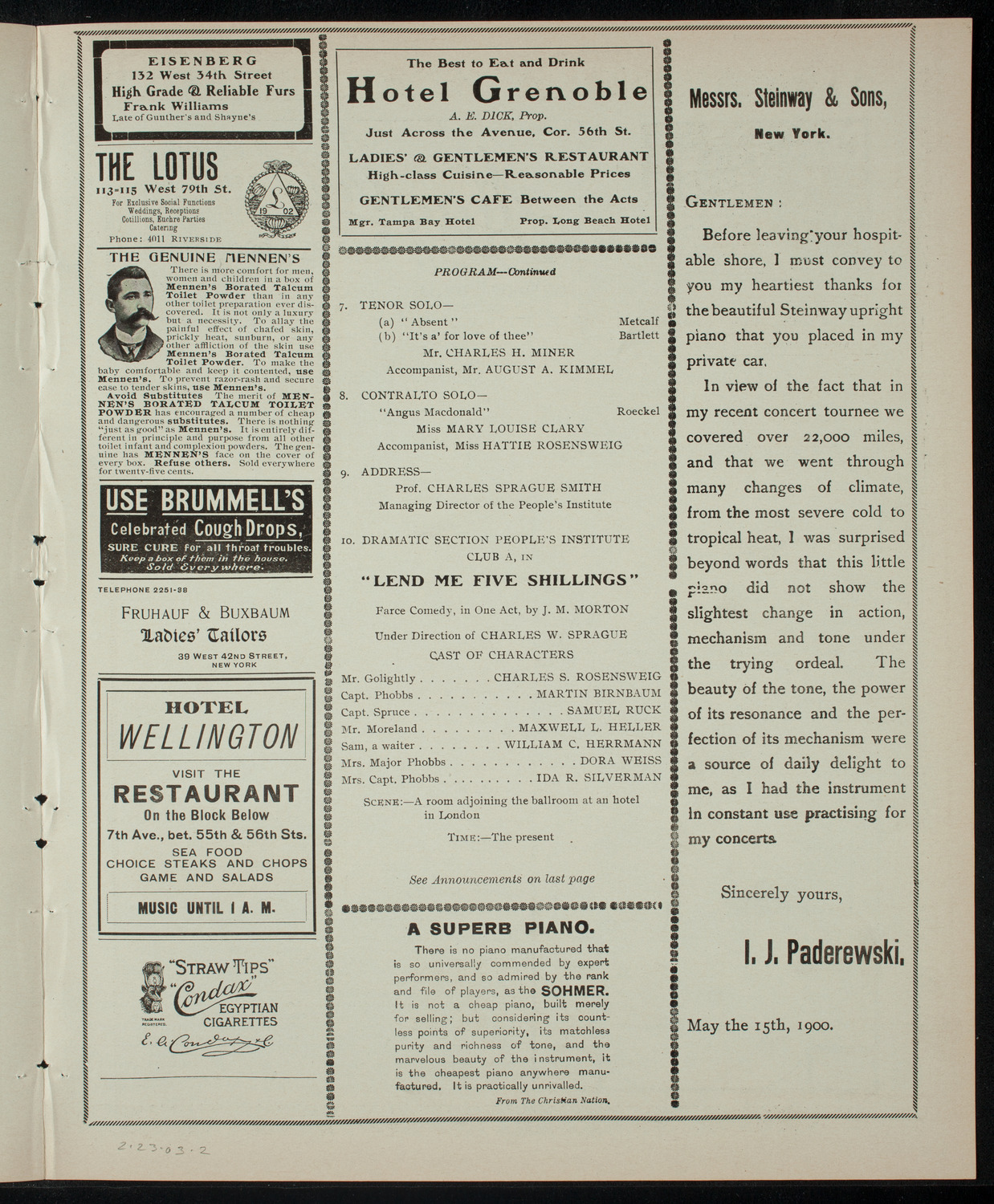 The People's Institute Club, February 23, 1903, program page 3