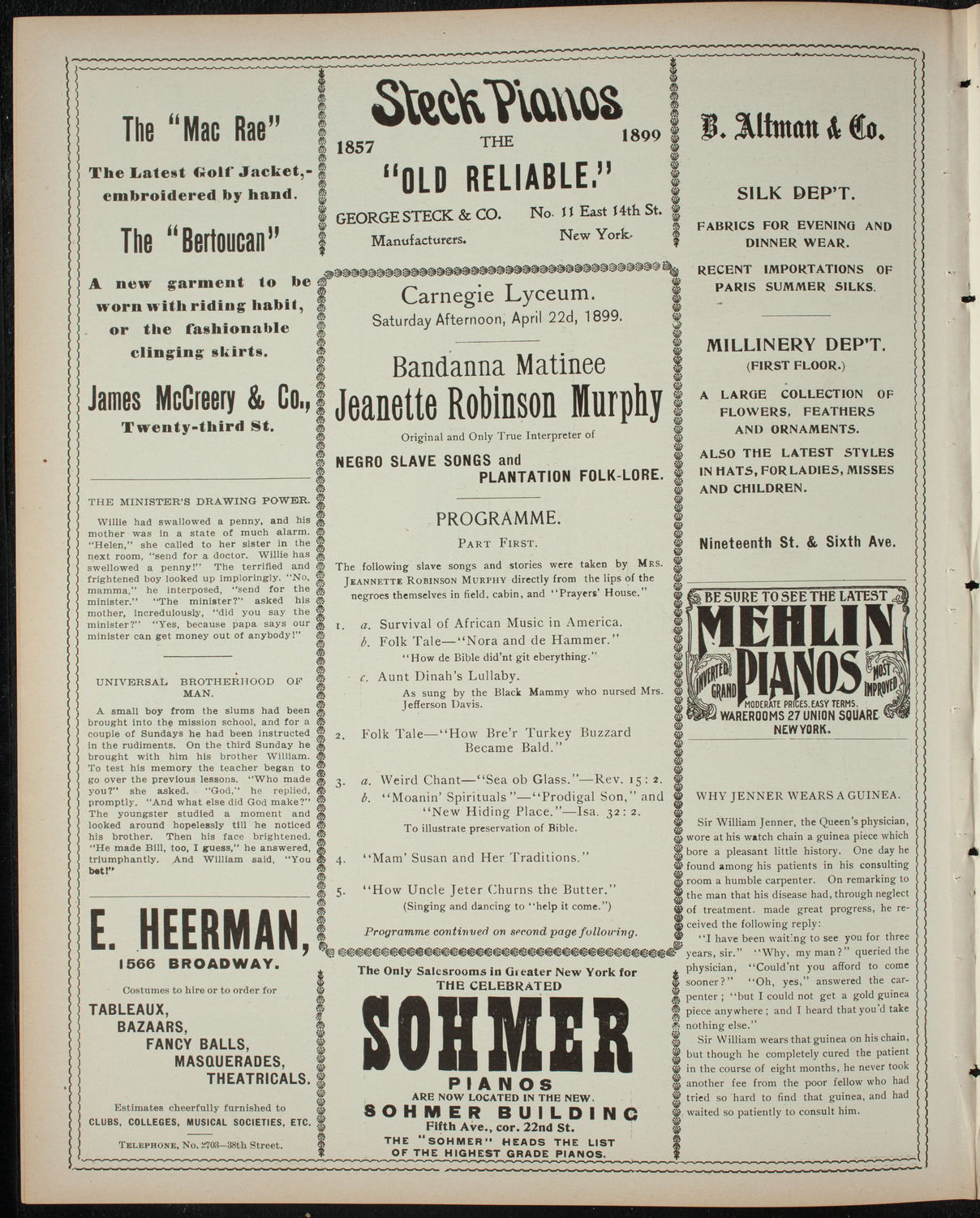 Jeanette Robinson Murphy, April 22, 1899, program page 4