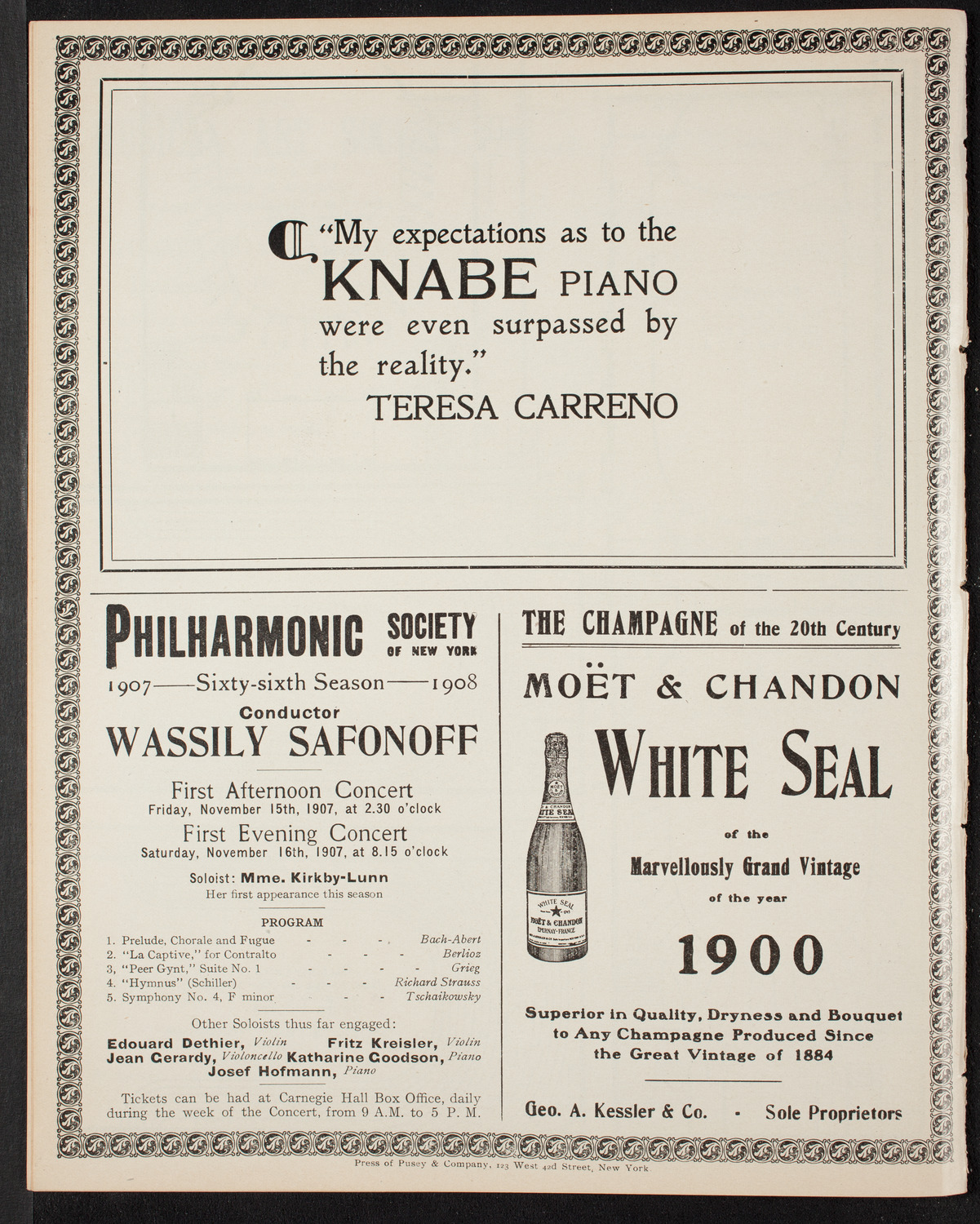 Fritz Kreisler, Violin, November 13, 1907, program page 12