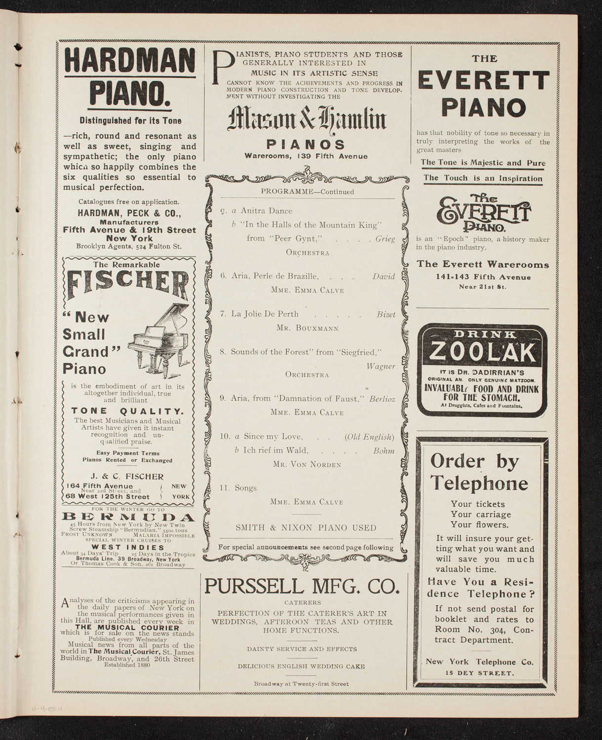 Emma Calvé, Soprano, and Her Company with the New York Symphony Orchestra, November 4, 1905, program page 7