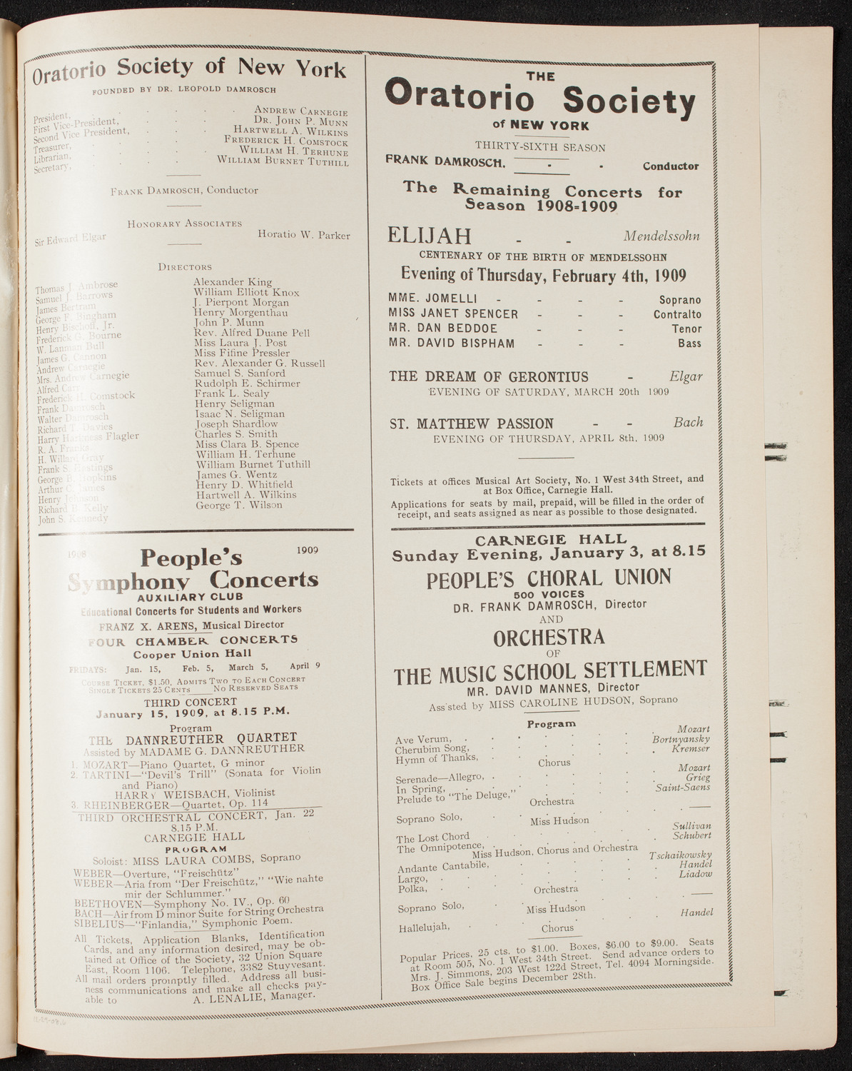 Oratorio Society of New York, December 29, 1908, program page 11
