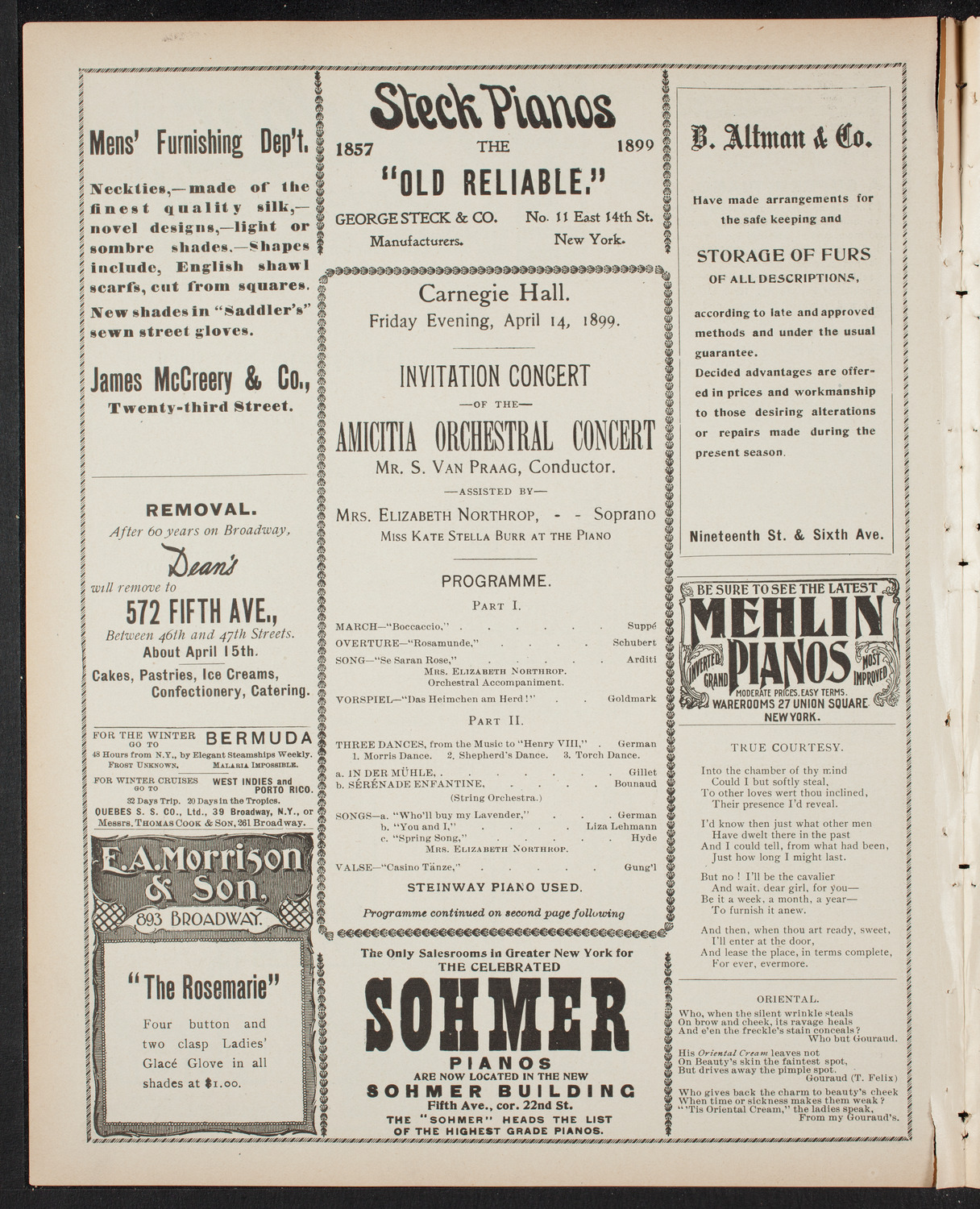 Amicitia Orchestral Concert, April 14, 1899, program page 4