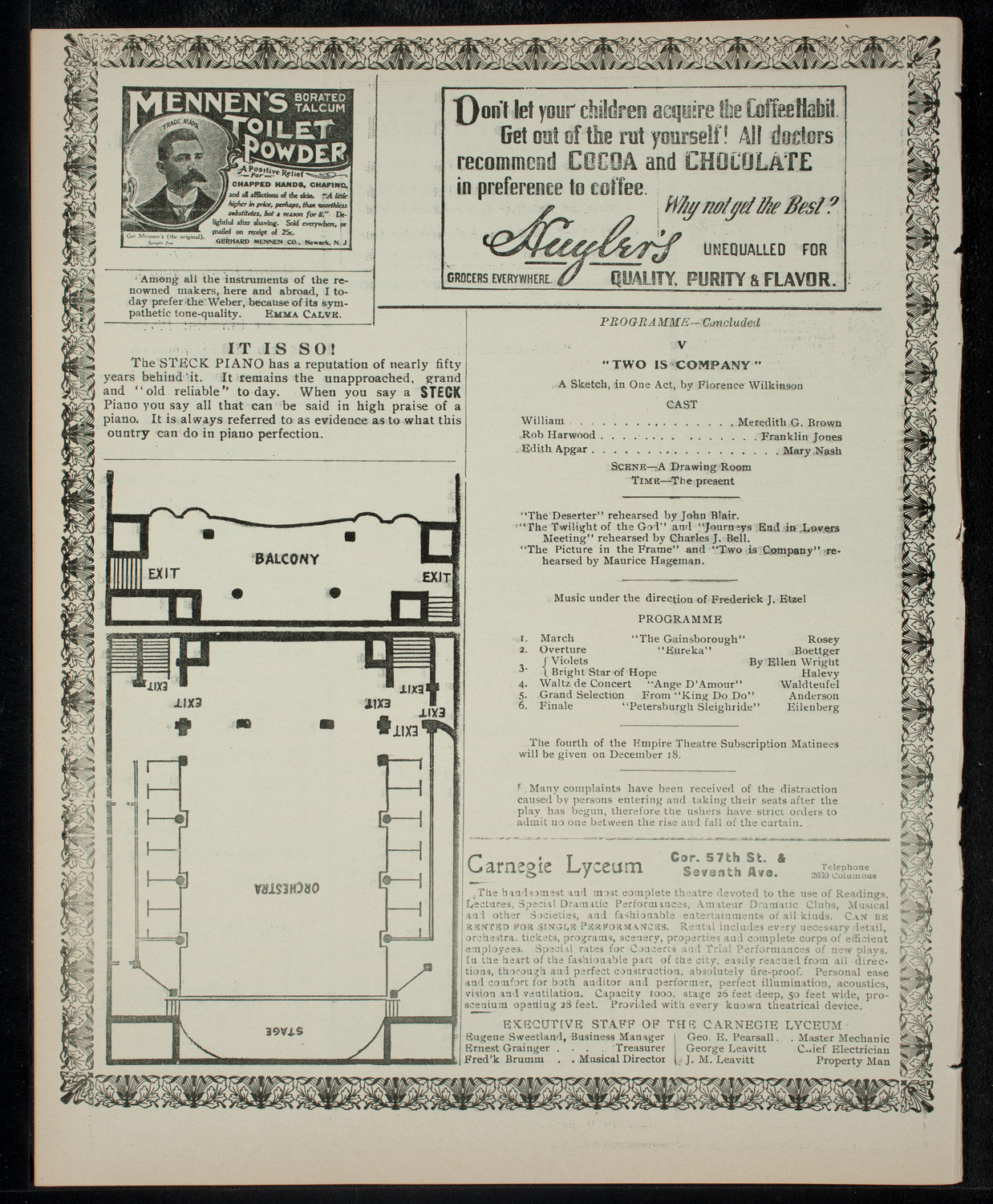 Academy Stock Company of the American Academy of Dramatic Arts/Empire Theatre Dramatic School, December 15, 1902, program page 4