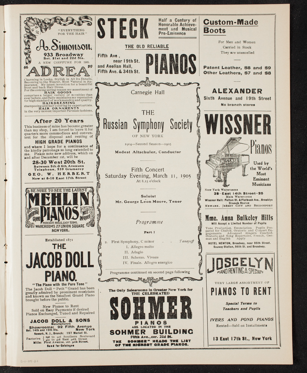 Russian Symphony Society of New York, March 11, 1905, program page 5