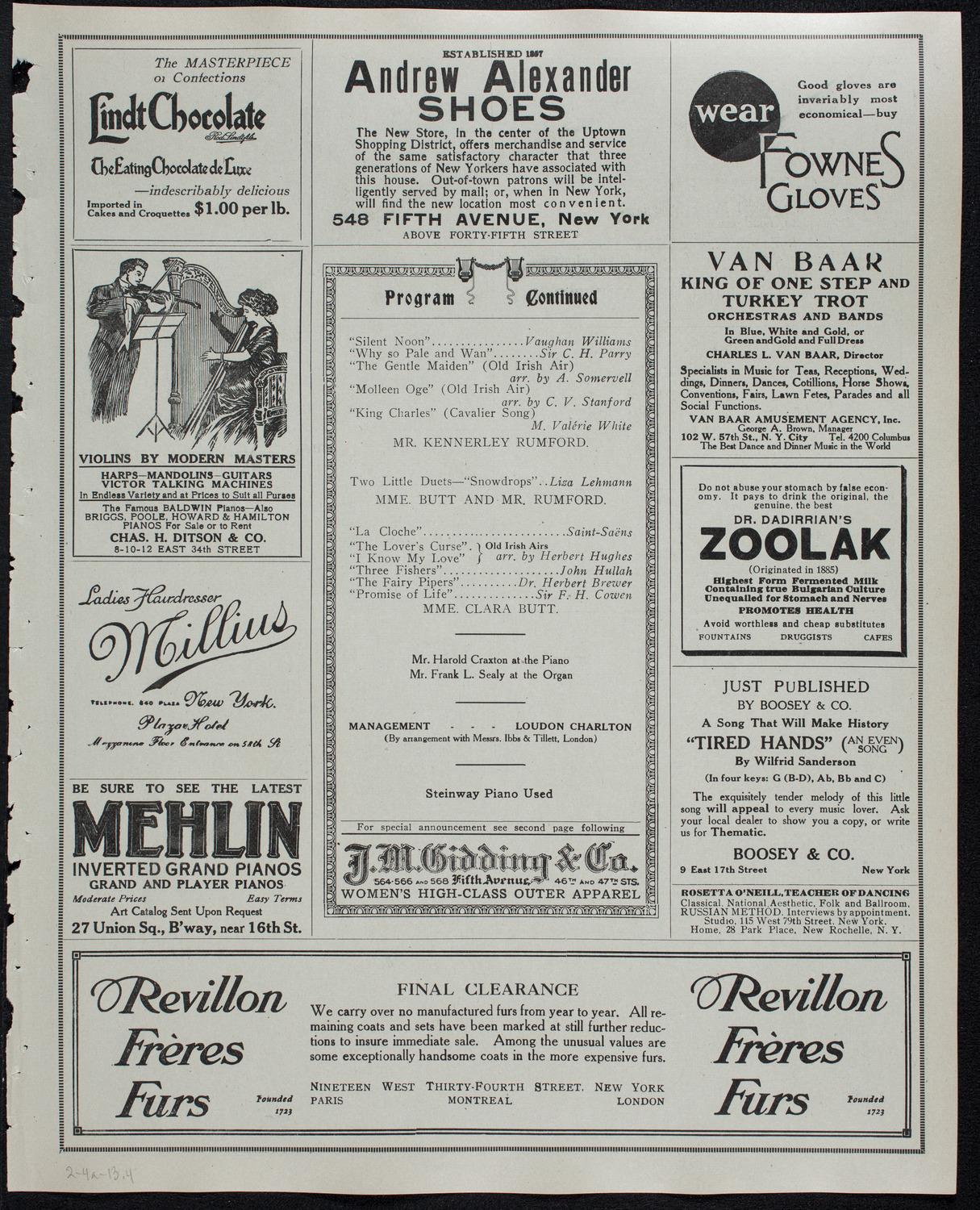 Clara Butt and Kennerley Rumford, February 4, 1913, program page 7