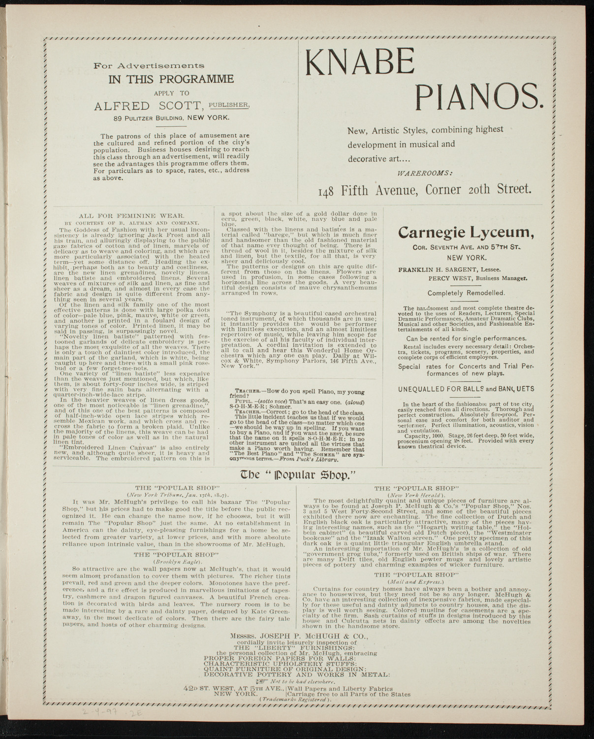 Lecture by Robert E Peary, February 4, 1897, program page 3