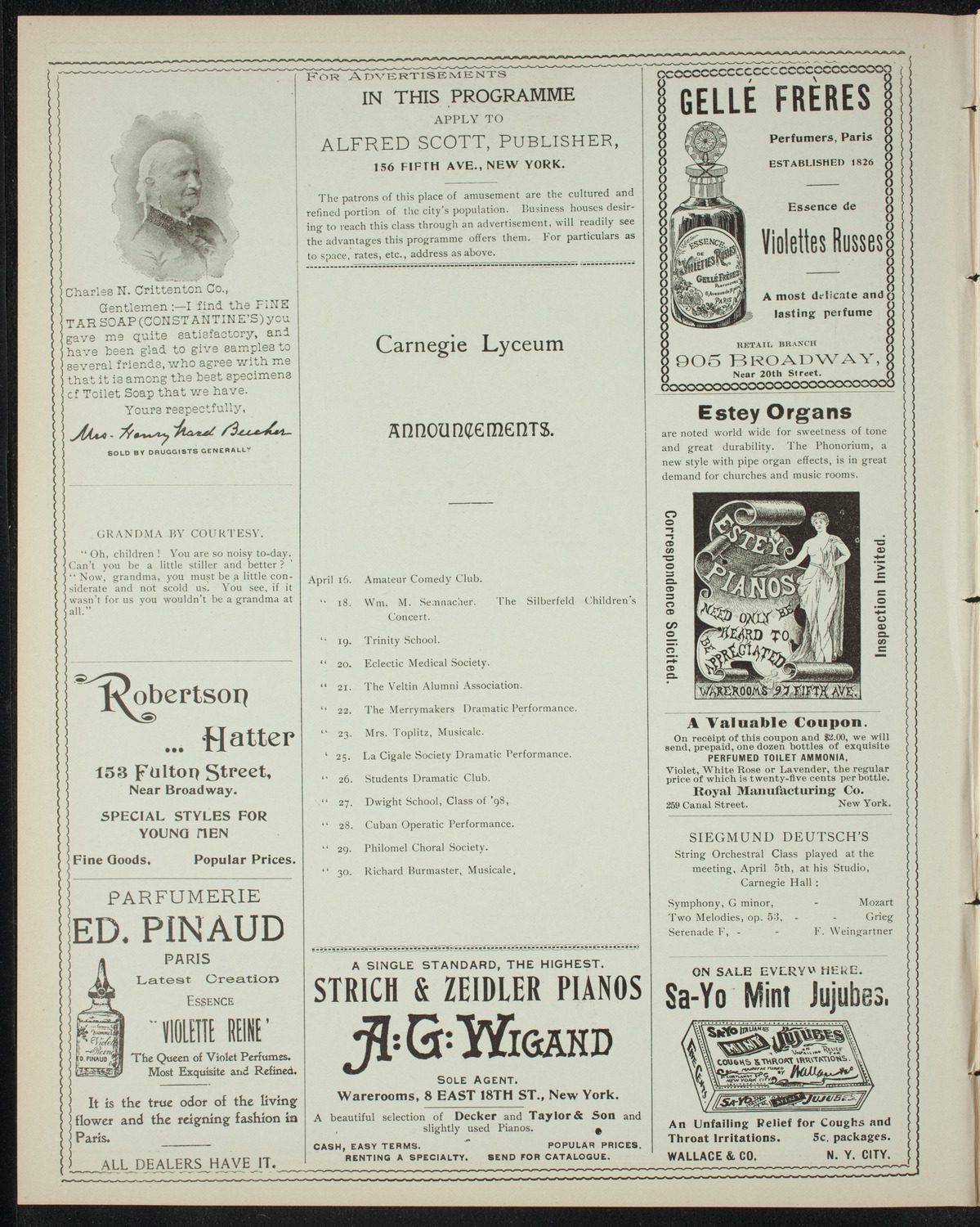 Comparative Literature Society, April 16, 1898, program page 2