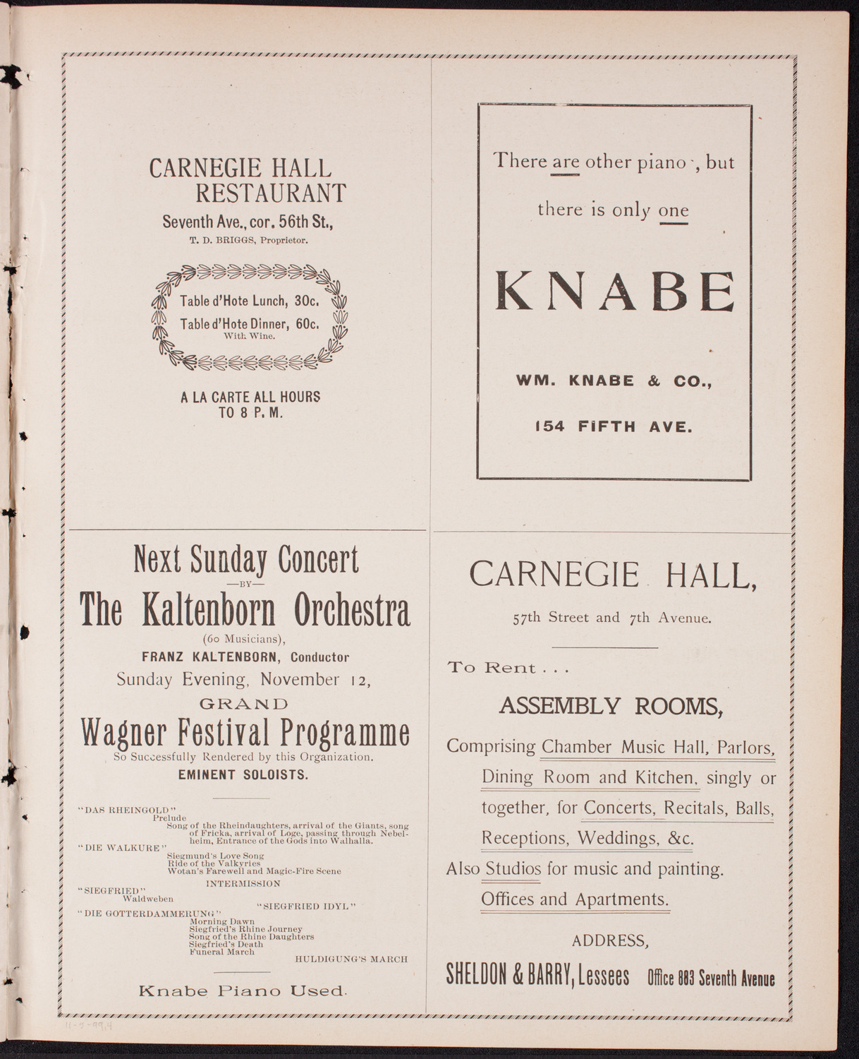 Kaltenborn Orchestra, November 5, 1899, program page 7