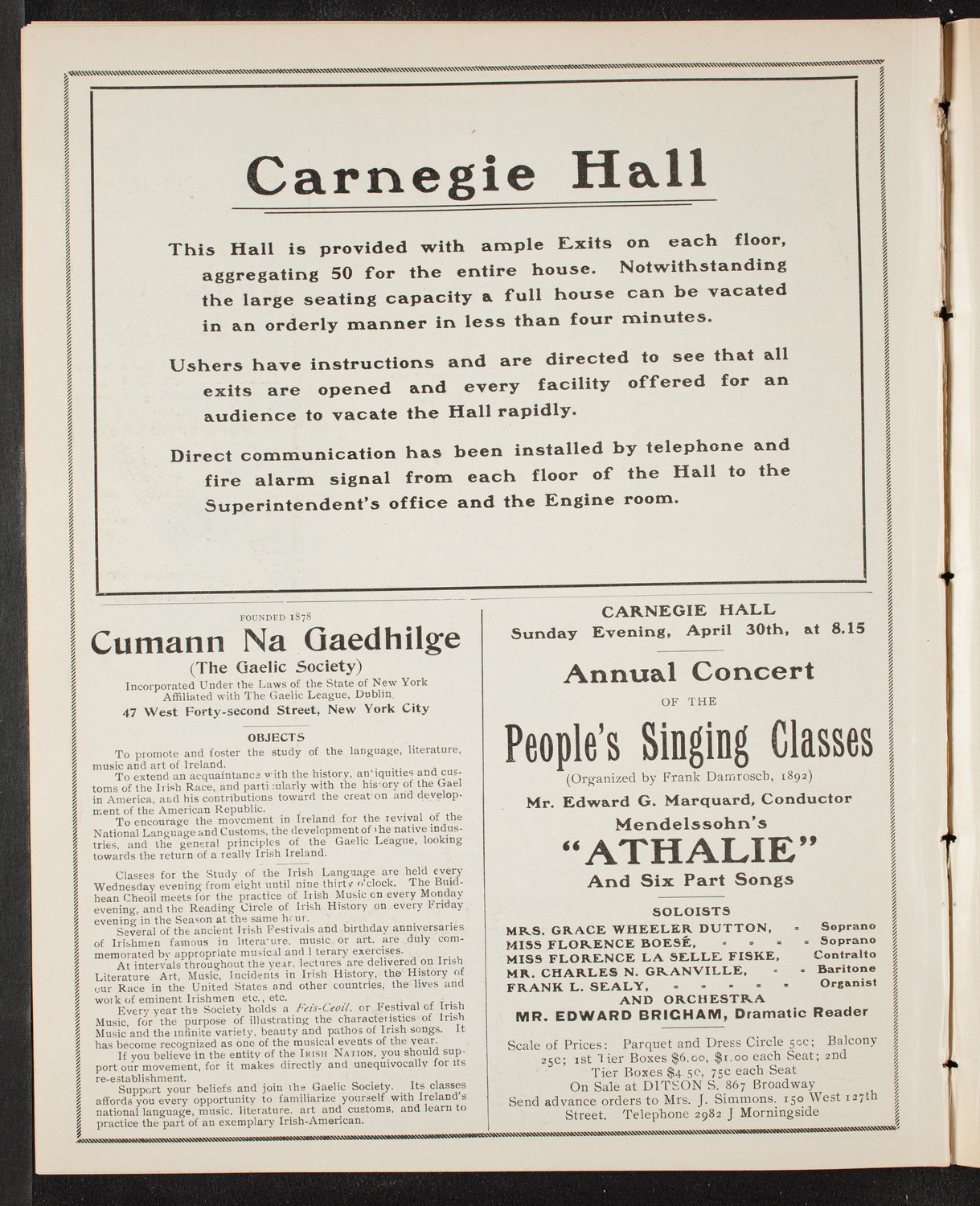 Gaelic Society Annual Concert, April 23, 1905, program page 10