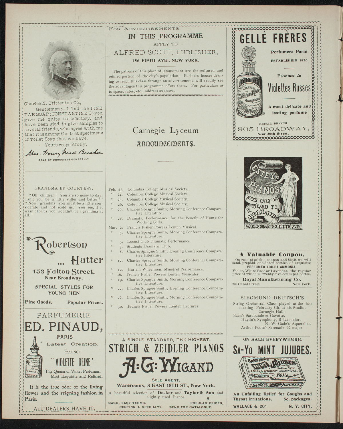 Columbia College Musical Society, February 22, 1898, program page 2