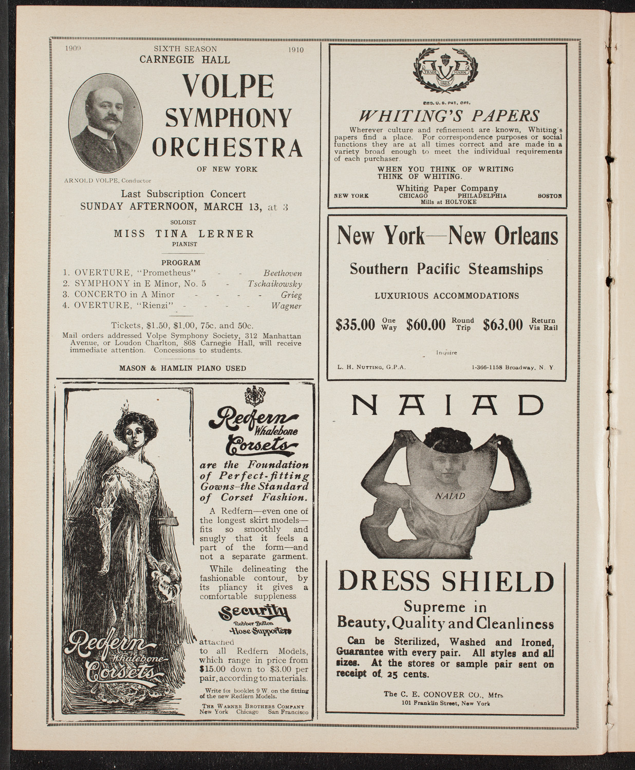 New York Philharmonic, March 10, 1910, program page 2