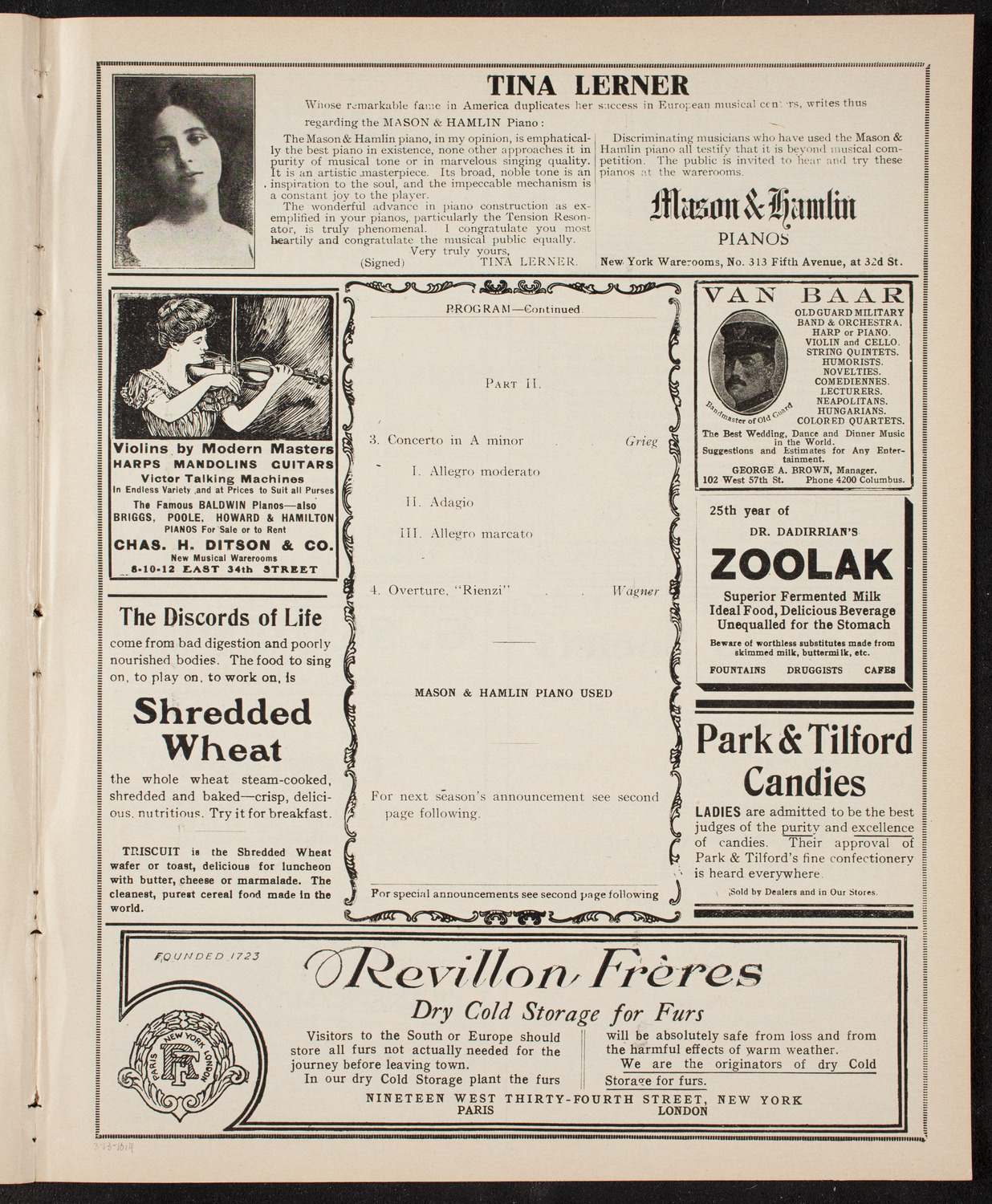 Volpe Symphony Society of New York, March 13, 1910, program page 7