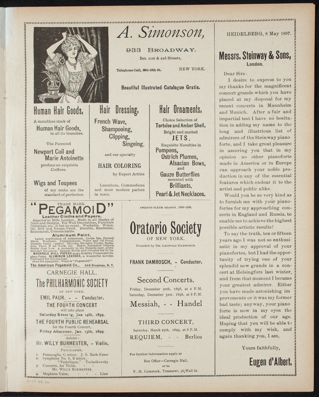New York Philharmonic, December 17, 1898, program page 5