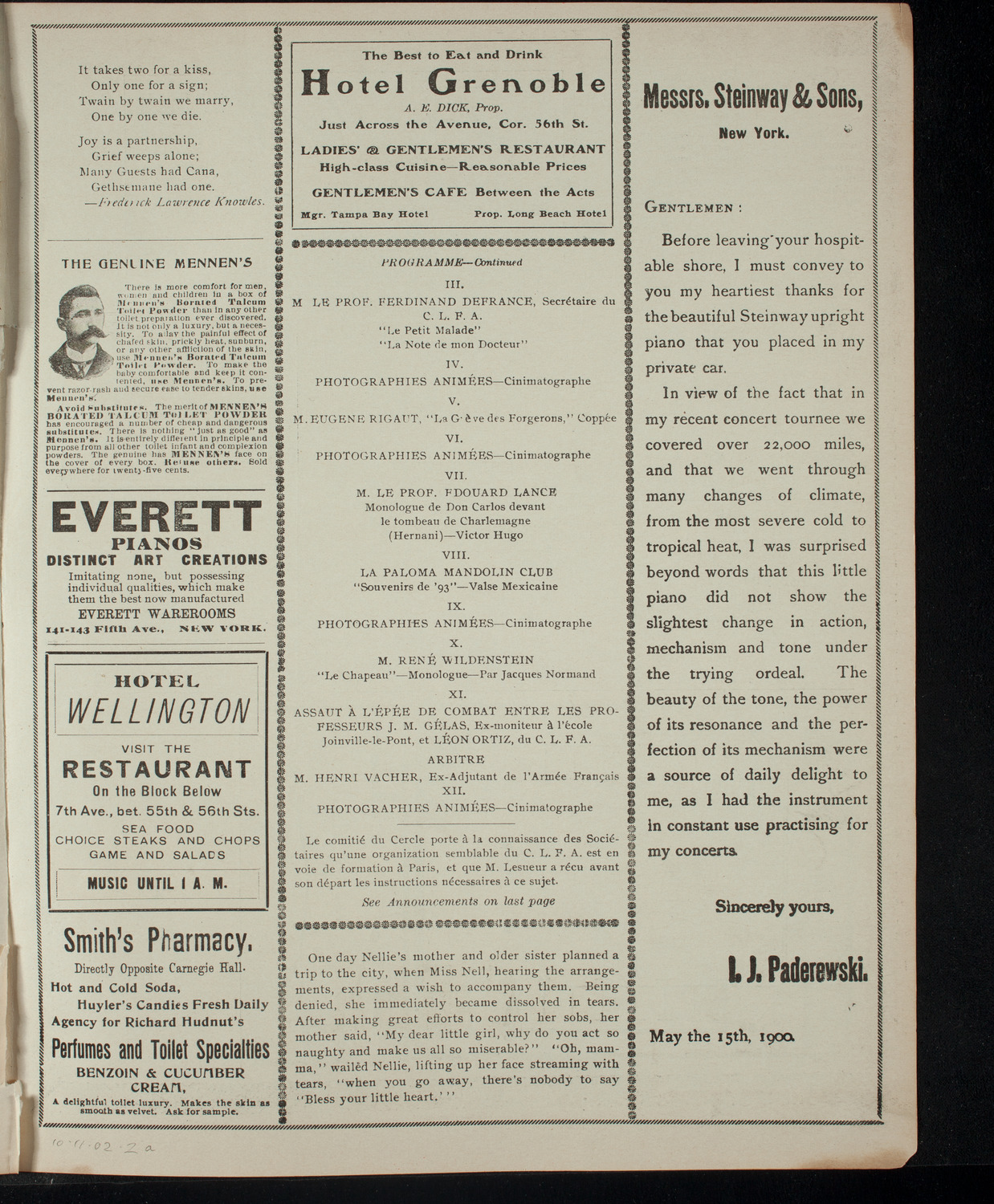 Cercle Littéraire Franco-Américain, October 11, 1902, program page 3