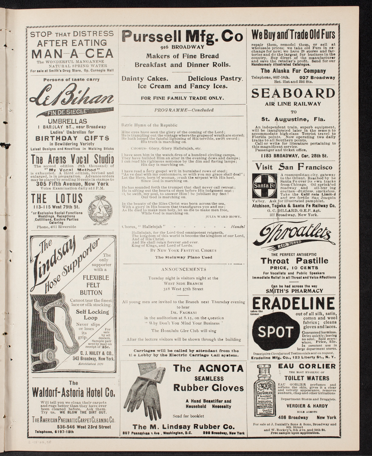 Meeting: YMCA/ Mass Meeting for Men, February 15, 1903, program page 9