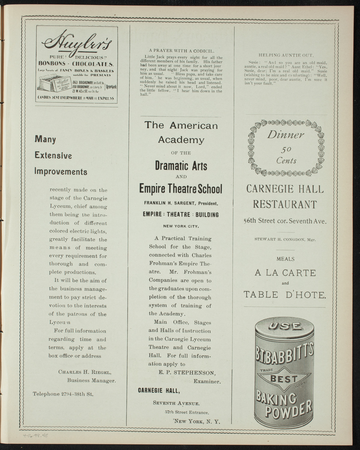 Amateur Comedy Club, April 16, 1898, program page 7