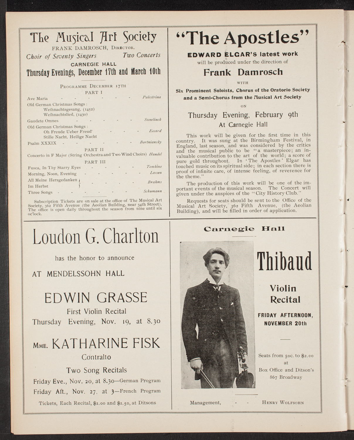 Maurice Kaufmann with New York Symphony Orchestra, November 18, 1903, program page 8