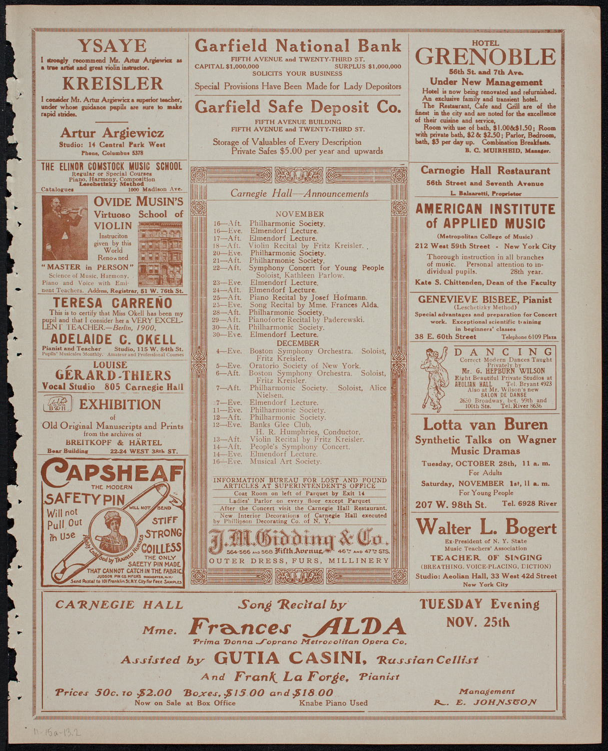Ignacy Jan Paderewski, Piano, November 15, 1913, program page 3