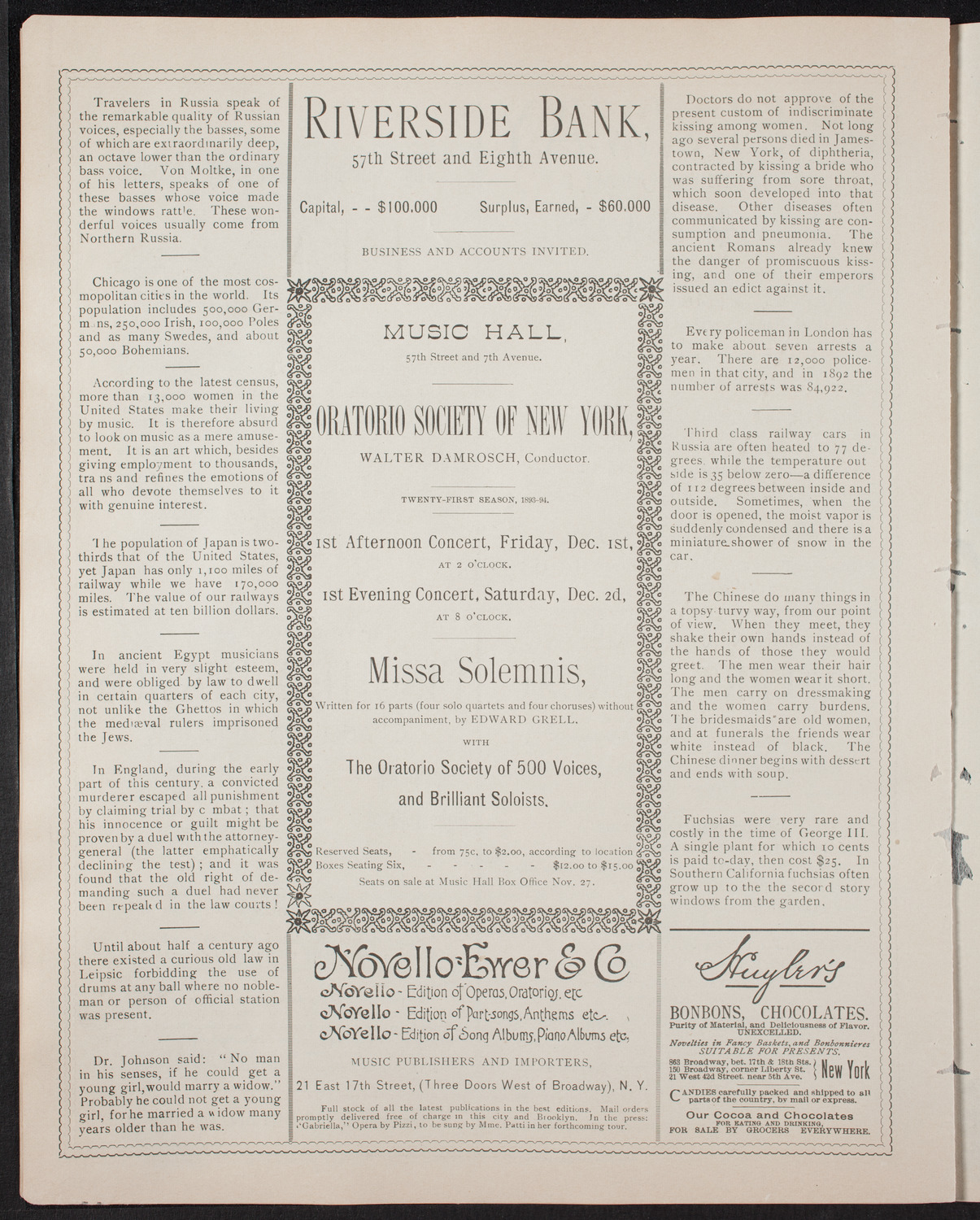 Damrosch Sunday Concert, November 12, 1893, program page 6