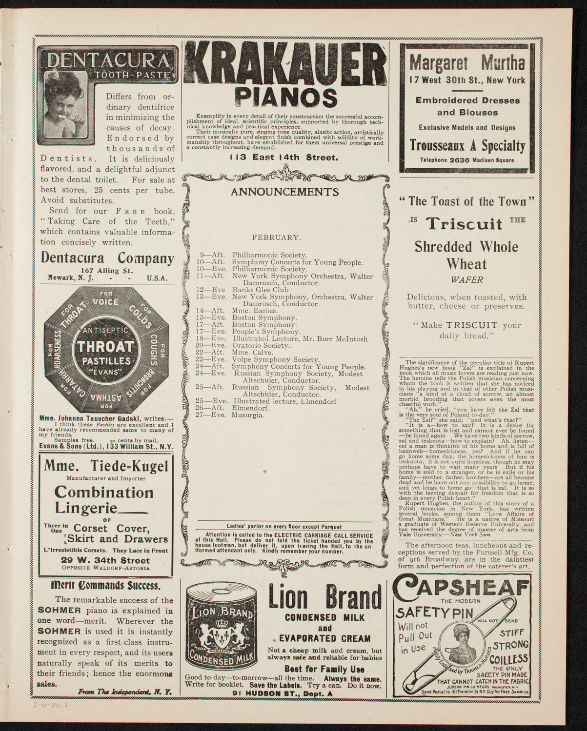 New York Symphony Orchestra, February 6, 1906, program page 3