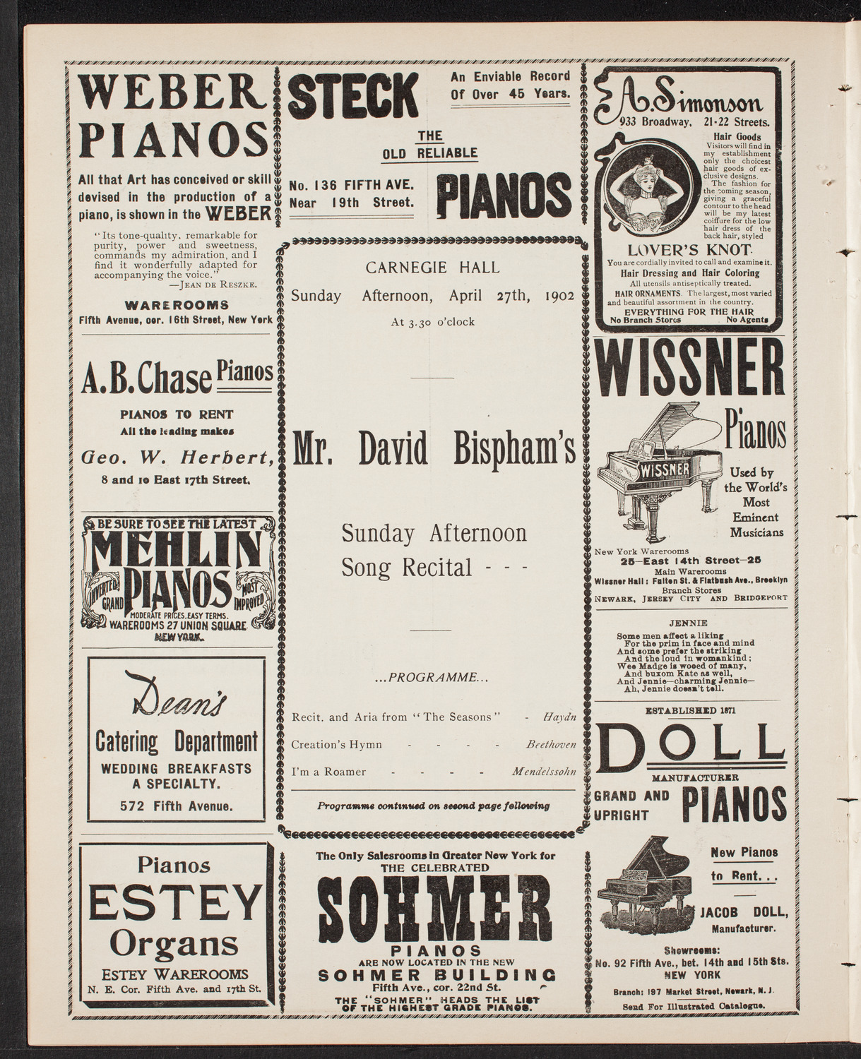 David Bispham, Baritone, April 27, 1902, program page 6