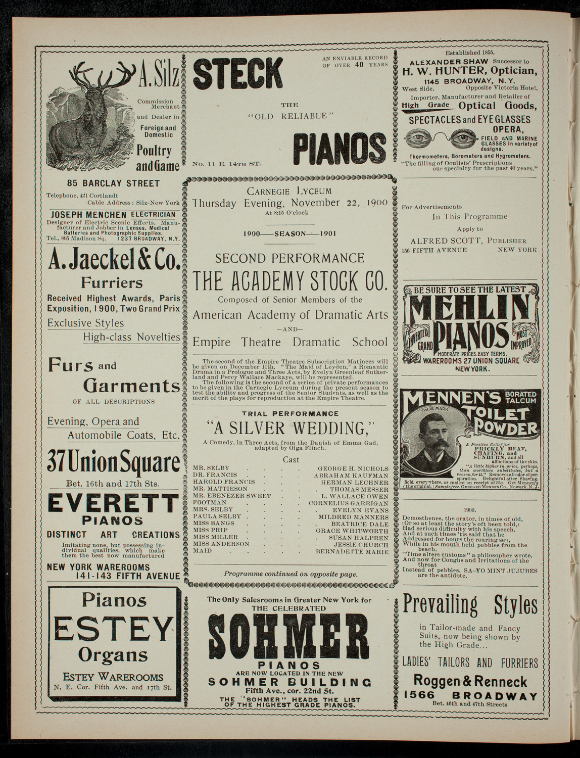 Academy Stock Company of theAmerican Academy of Dramatic Arts and Empire Theatre Dramatic School, November 22, 1900, program page 2