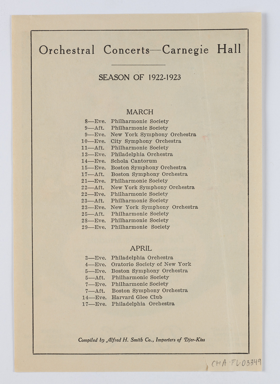 Djer-Kiss Cosmetics Orchestral Concert Schedules, 1923