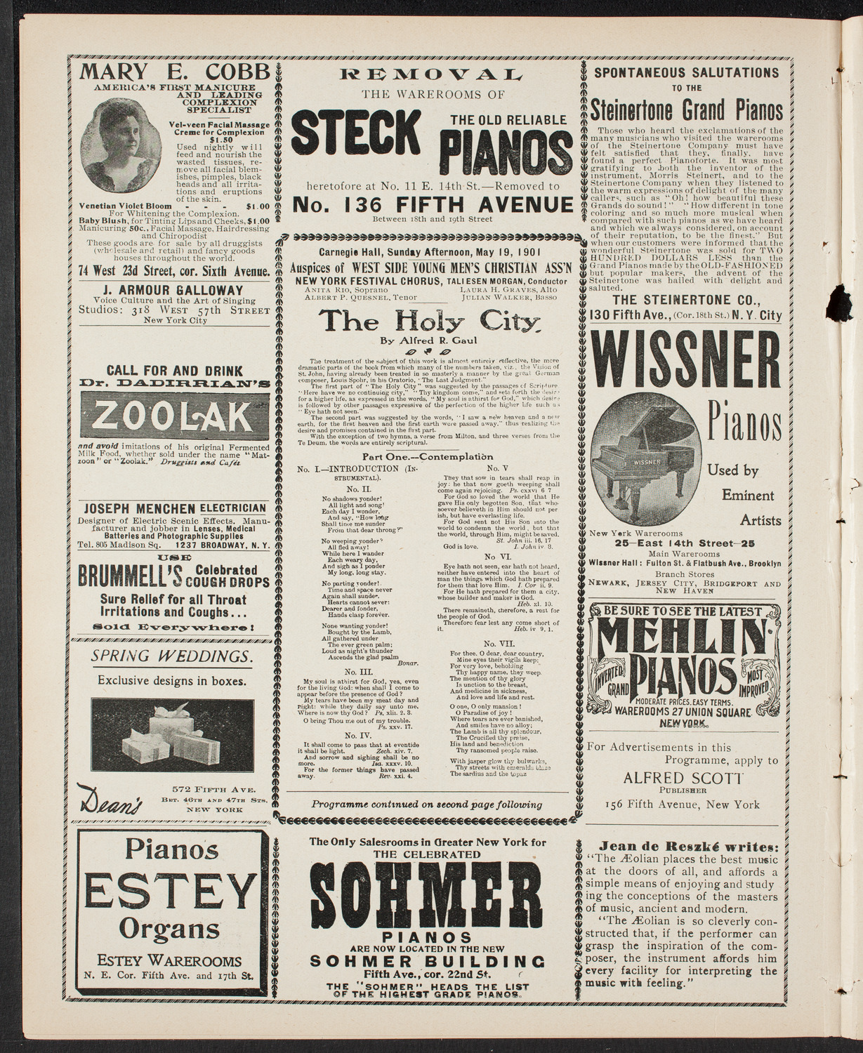 Meeting: YMCA/ New York Festival Chorus, May 19, 1901, program page 4